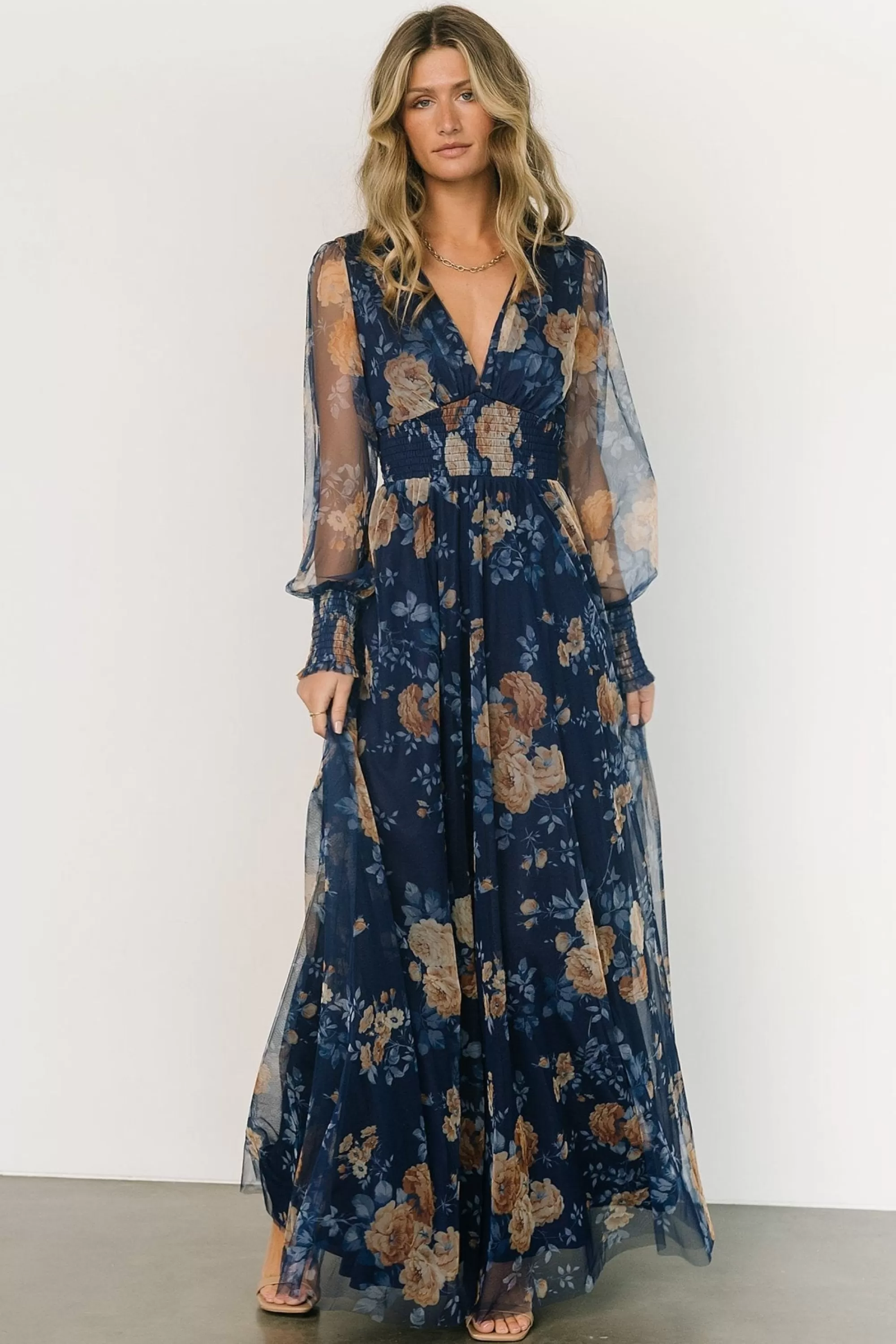 Baltic Born BEST SELLERS | DRESSES | Layla Tulle Maxi Dress | Blue + Golden Floral