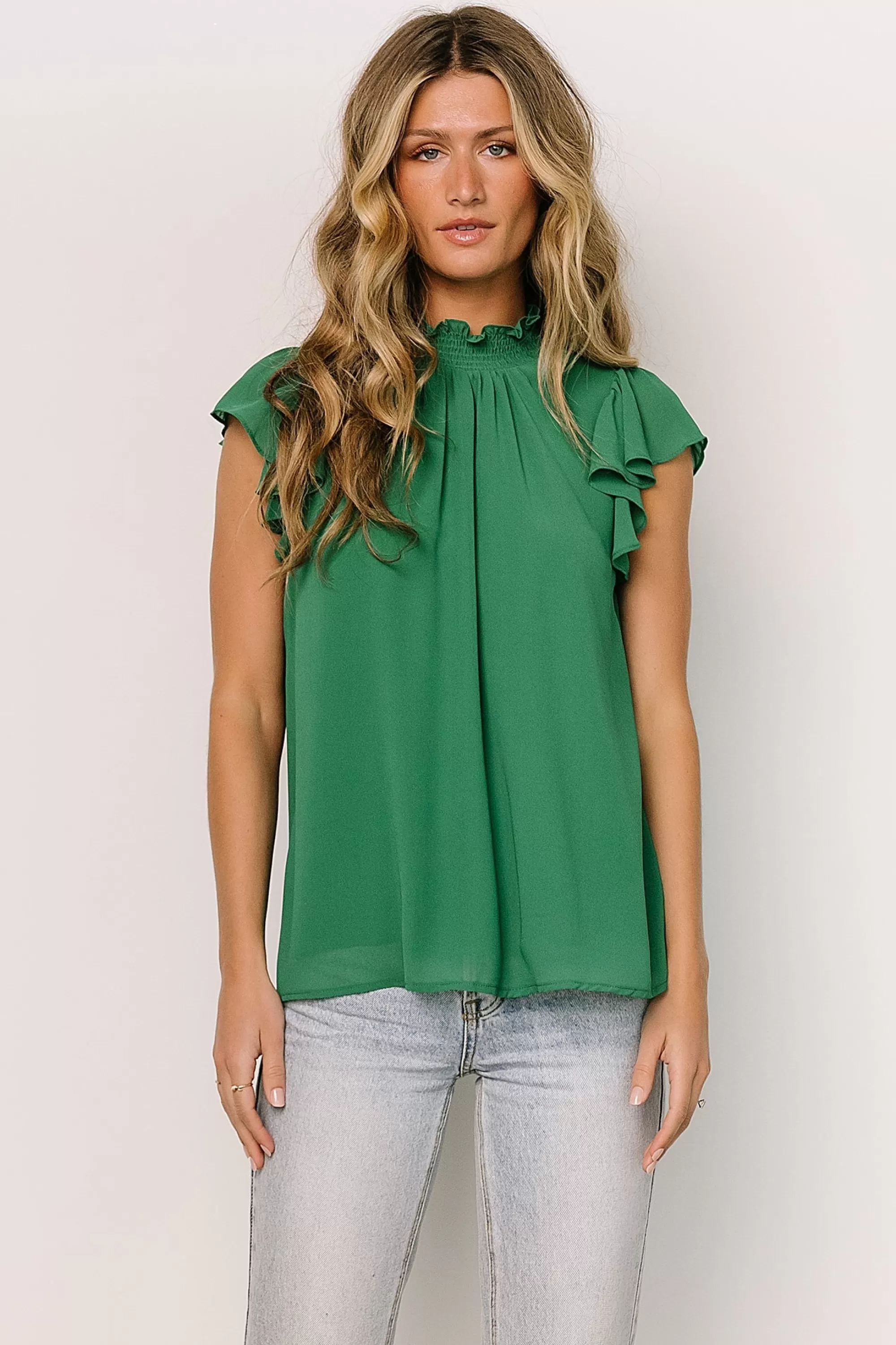 Baltic Born blouses + shirts | Leah Mock Neck Top | Green