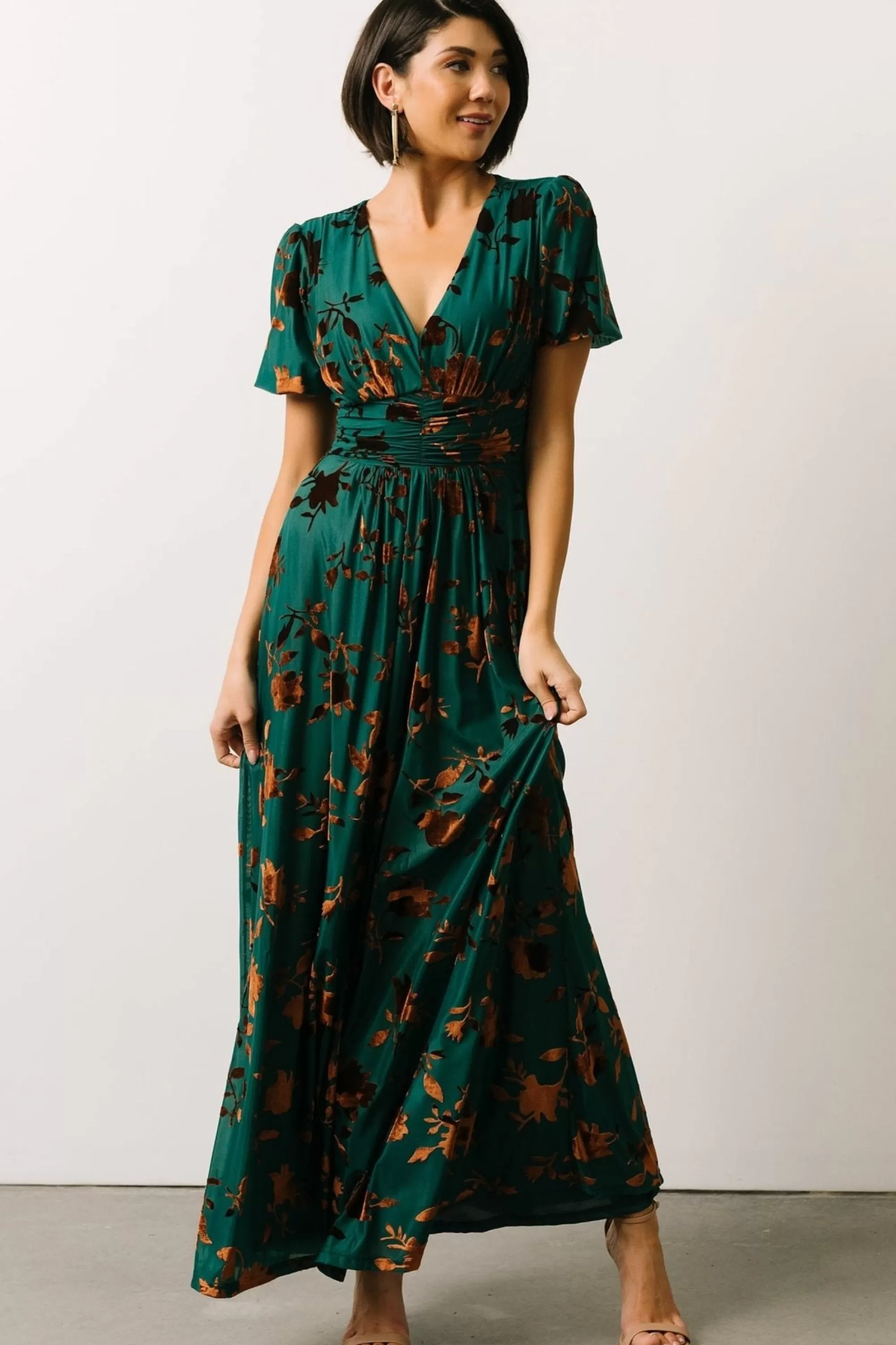 Baltic Born maxi dresses | EXTENDED SIZING | Leslie Velvet Maxi Dress | Bronze + Jade