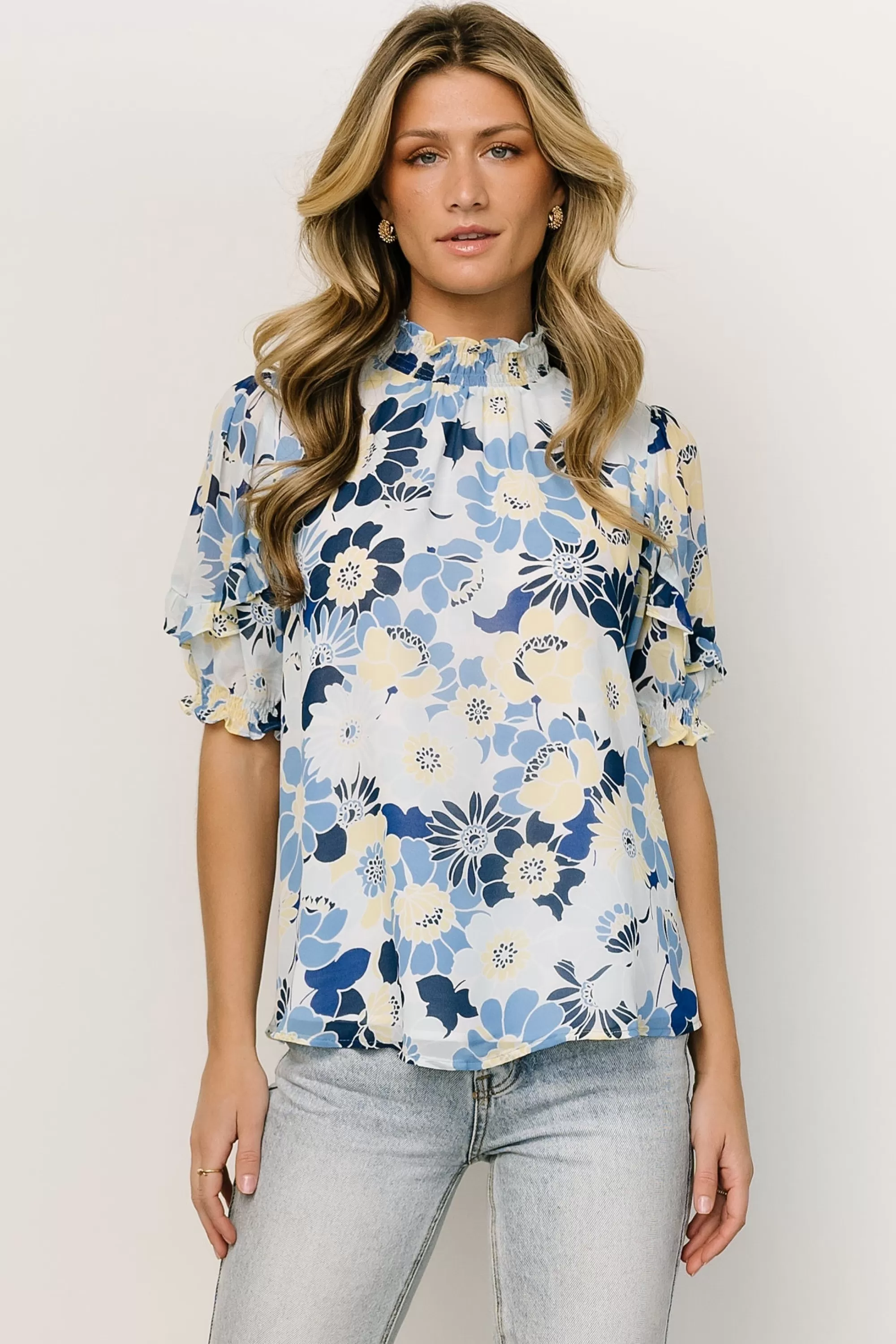 Baltic Born blouses + shirts | Lisa Ruffle Sleeve Top | Blue Floral