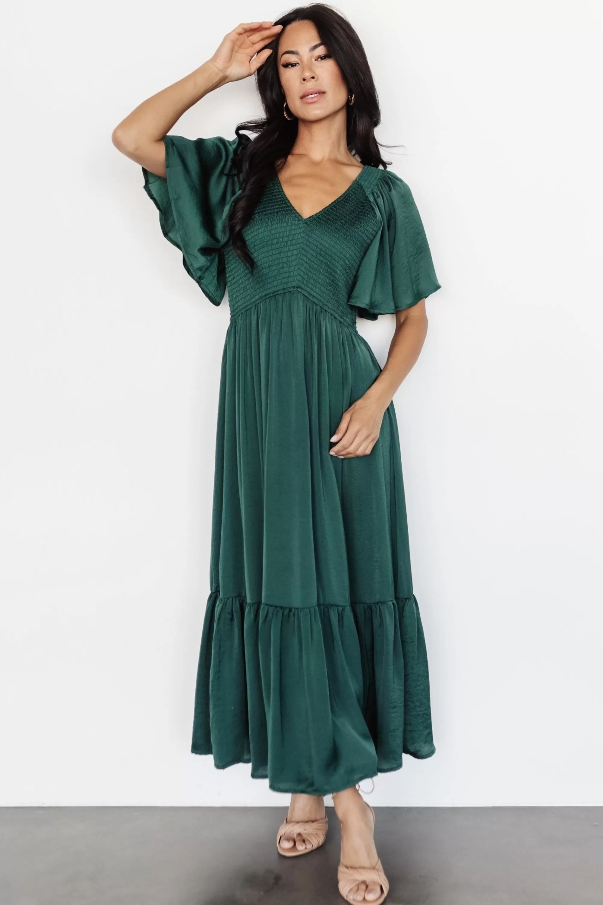 Baltic Born midi dresses | WINTER ESSENTIALS | Lovell Smocked Midi Dress | Emerald