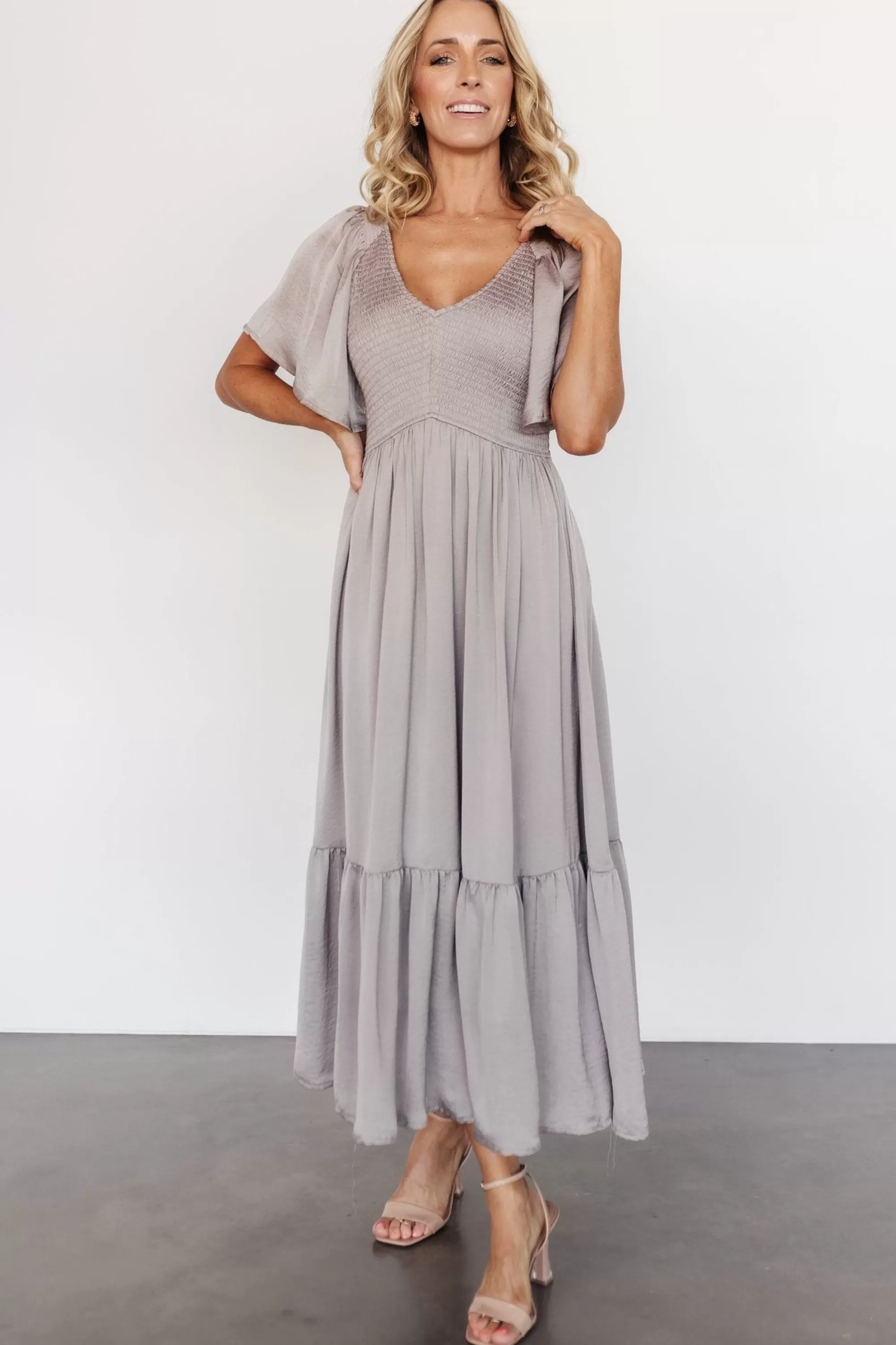 Baltic Born EXTENDED SIZING | Lovell Smocked Midi Dress | Vintage Gray