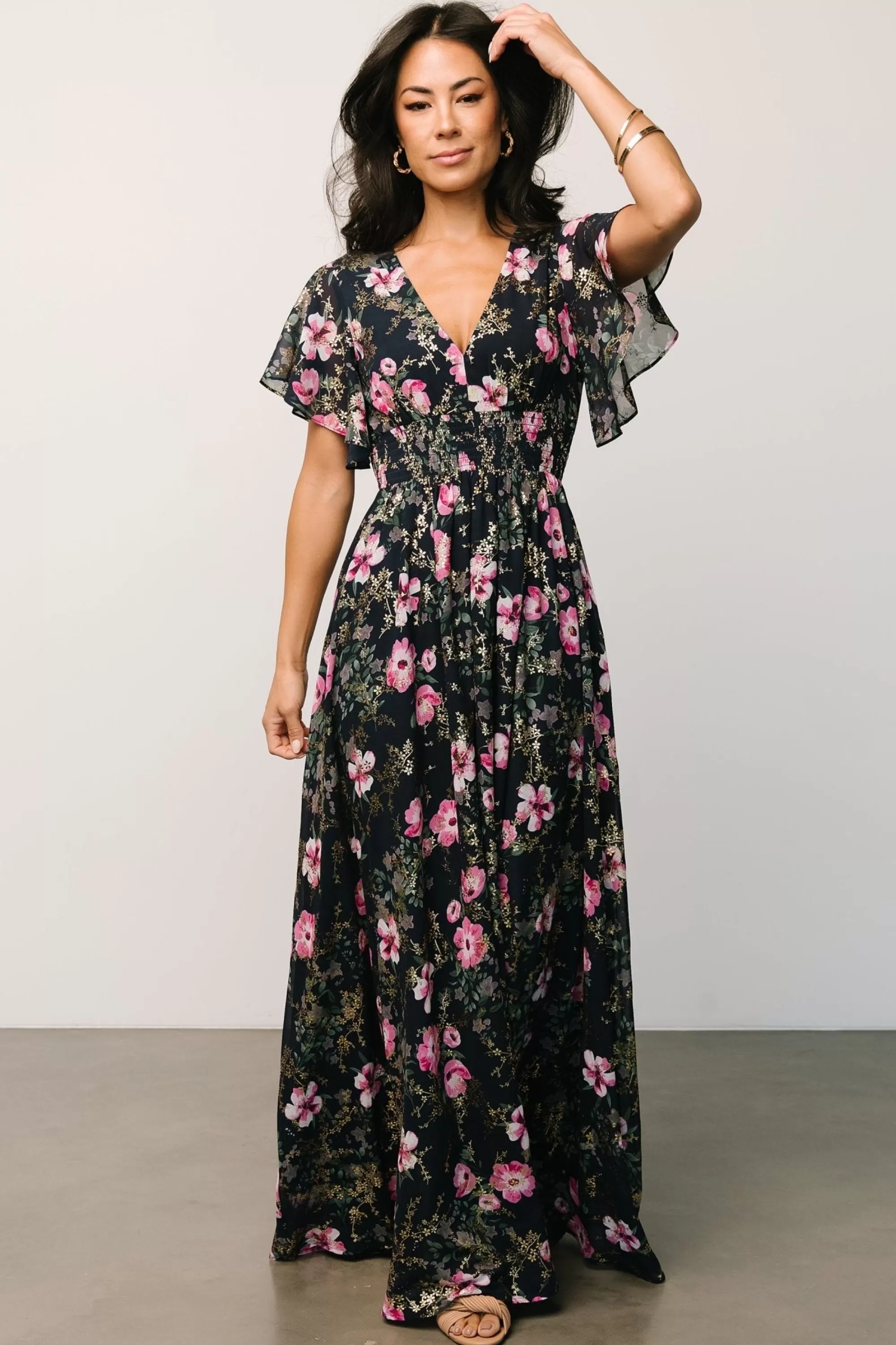 Baltic Born WEDDING SUITE | wedding guest | Lynlee Metallic Maxi Dress | Dark Blue + Pink