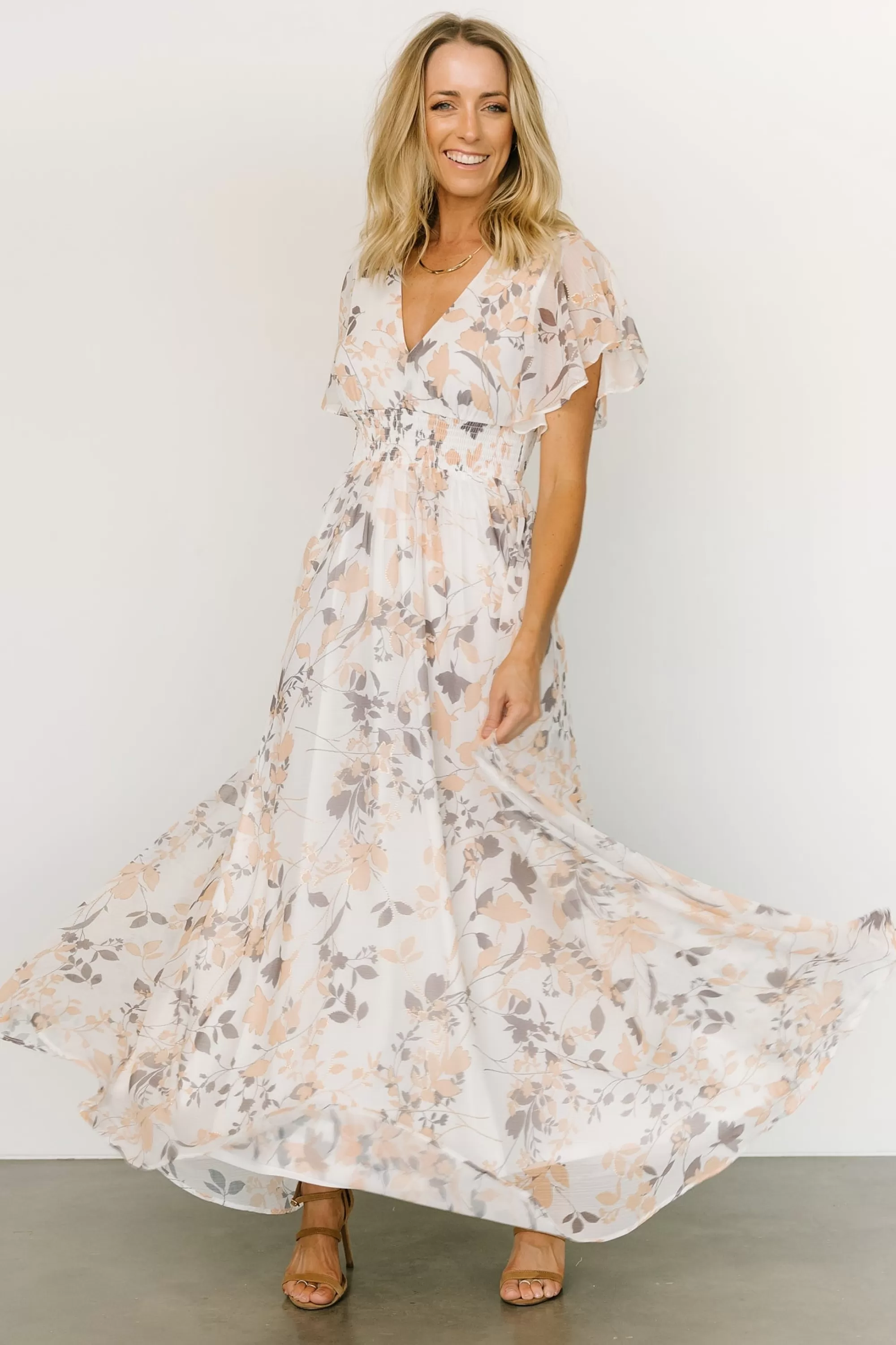 Baltic Born WEDDING SUITE | wedding guest | Lynlee Metallic Maxi Dress | Off White Print