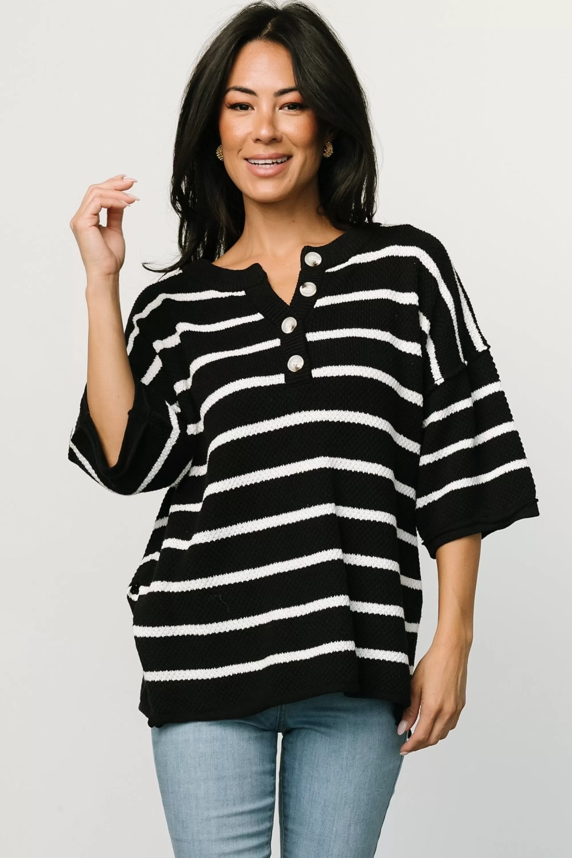 Baltic Born WINTER ESSENTIALS | Maddock Stripe Knit Top | Black + Off White