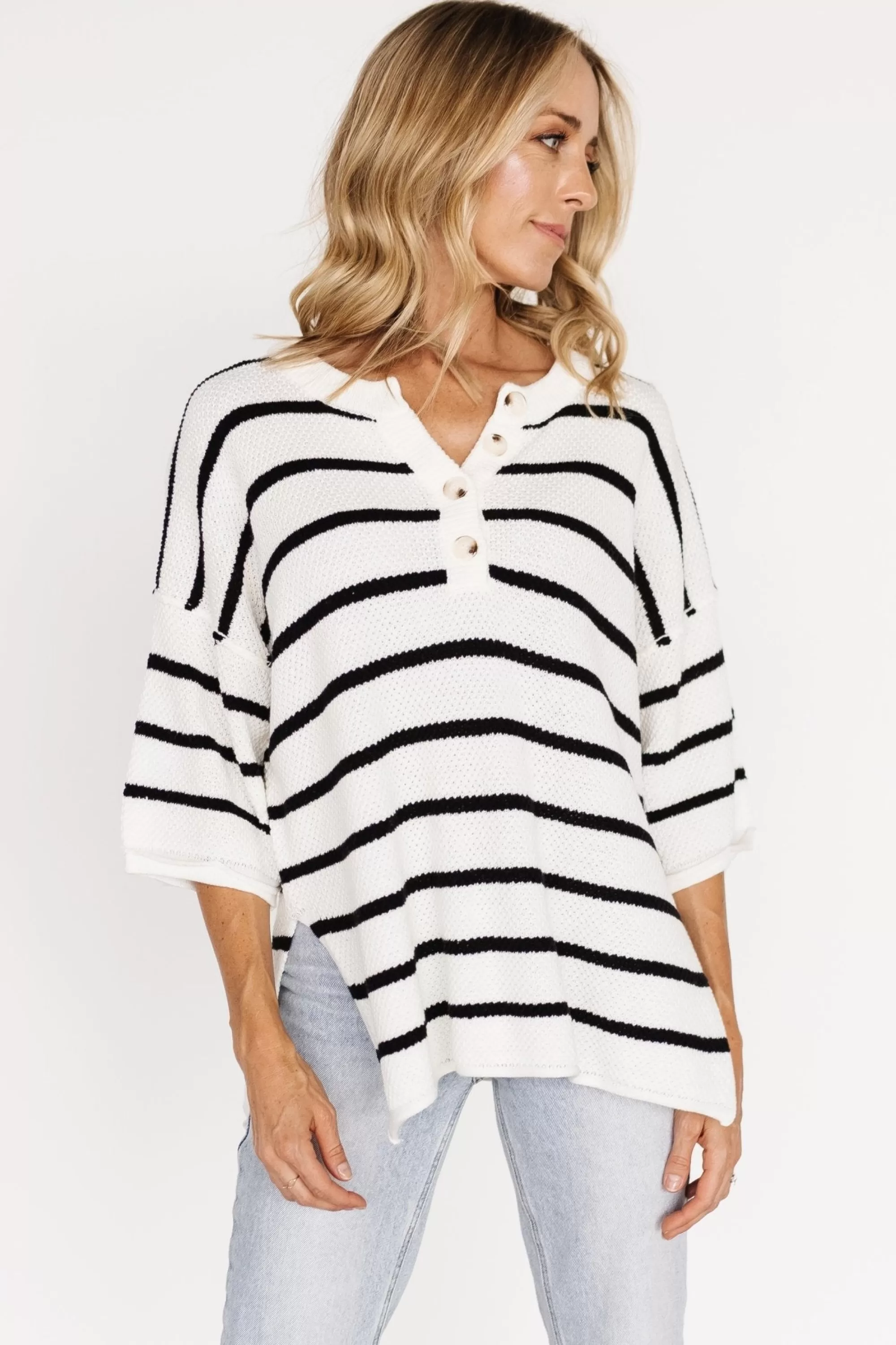 Baltic Born WINTER ESSENTIALS | Maddock Stripe Knit Top | Off White + Black