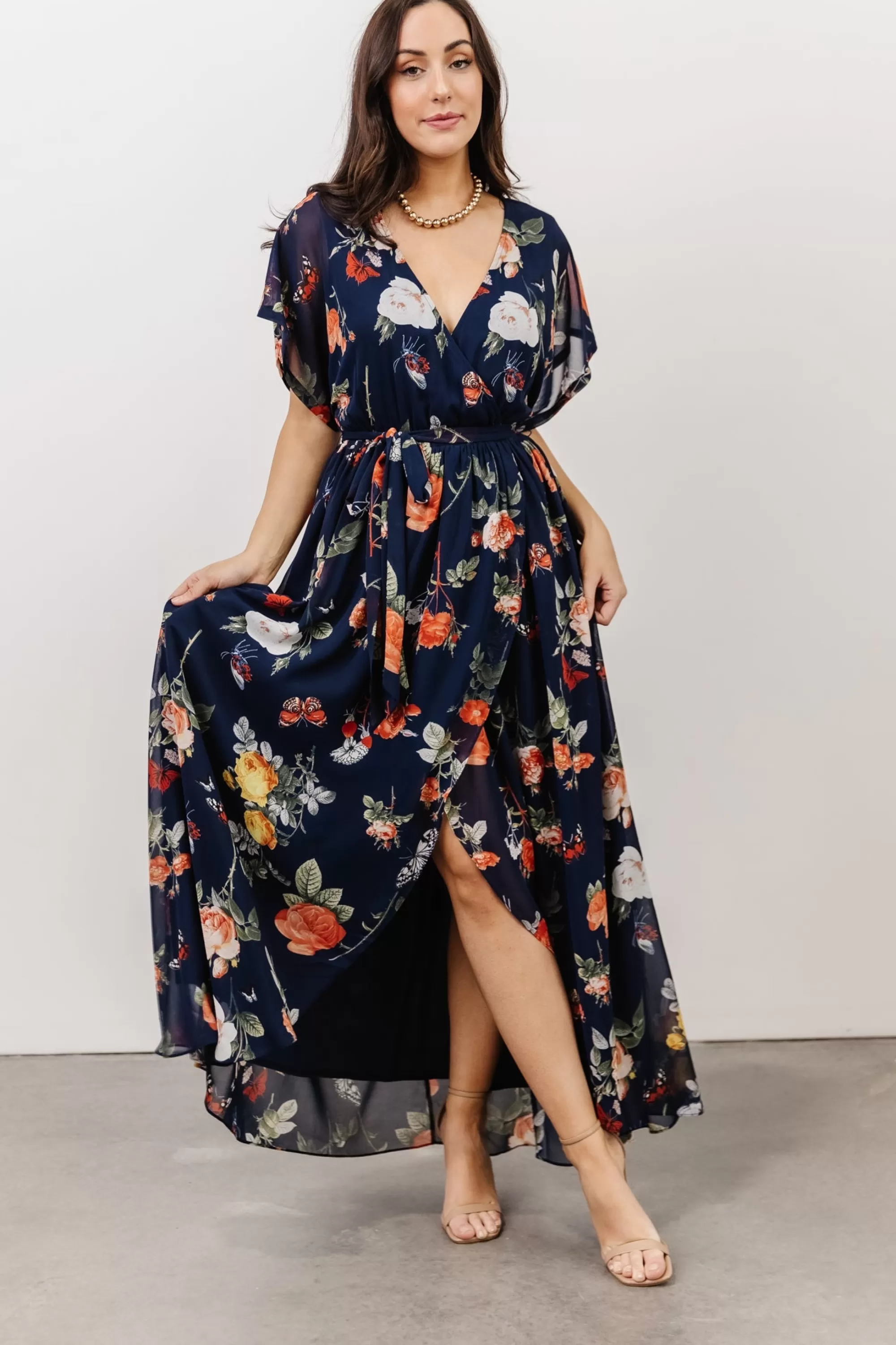 Baltic Born WINTER ESSENTIALS | Madeline Maxi Dress | Navy + Coral Floral