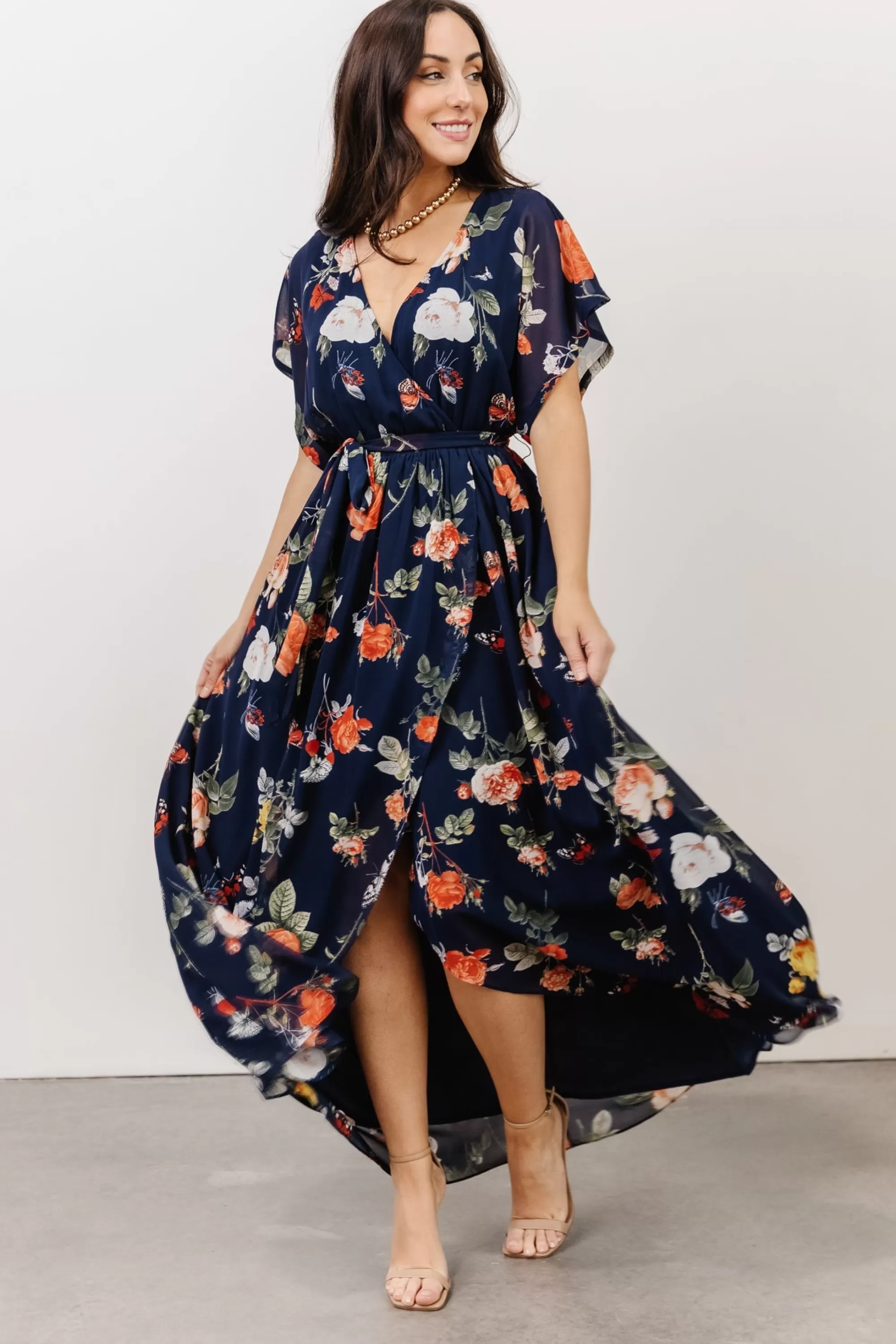 Baltic Born WINTER ESSENTIALS | Madeline Maxi Dress | Navy + Coral Floral