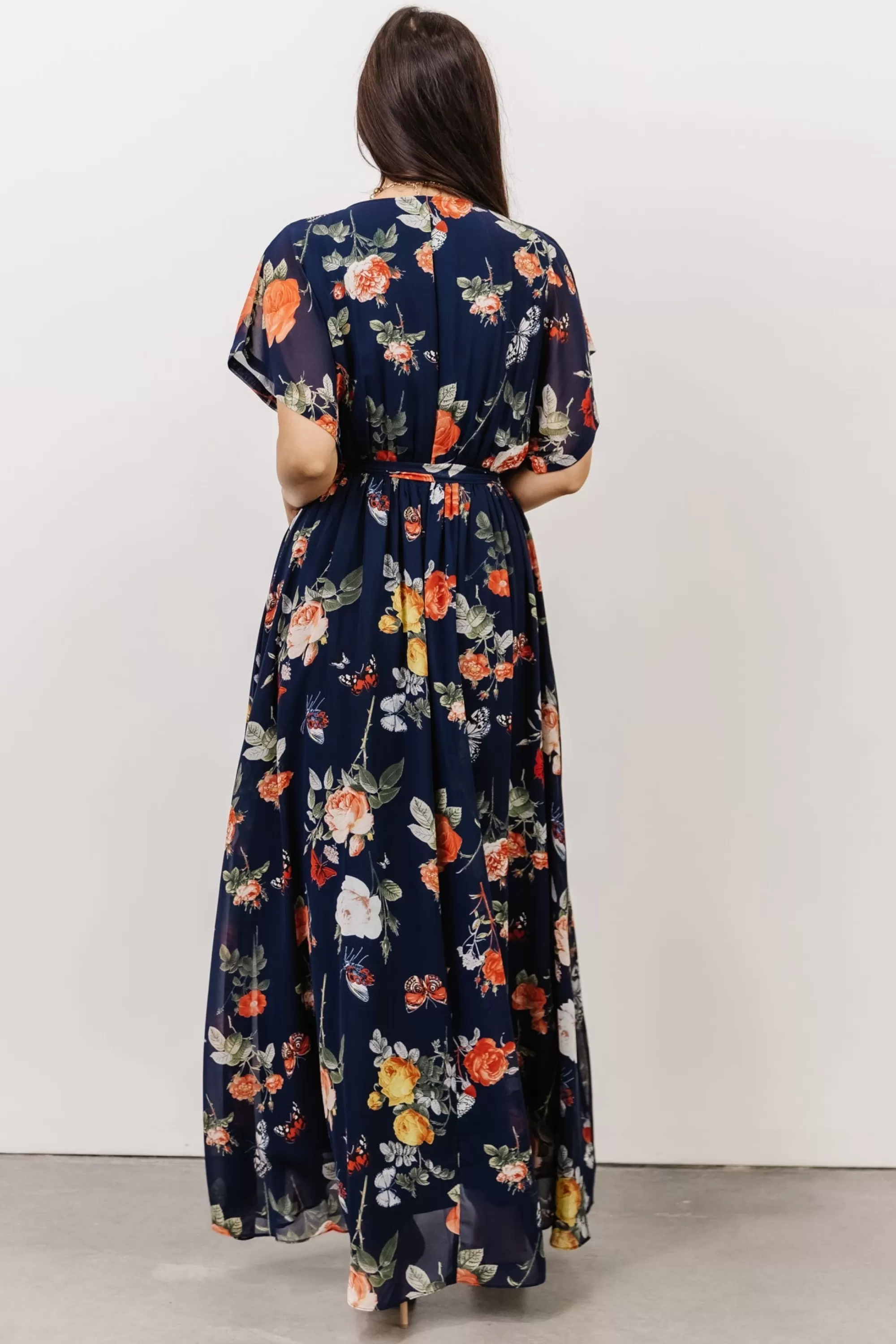 Baltic Born WINTER ESSENTIALS | Madeline Maxi Dress | Navy + Coral Floral