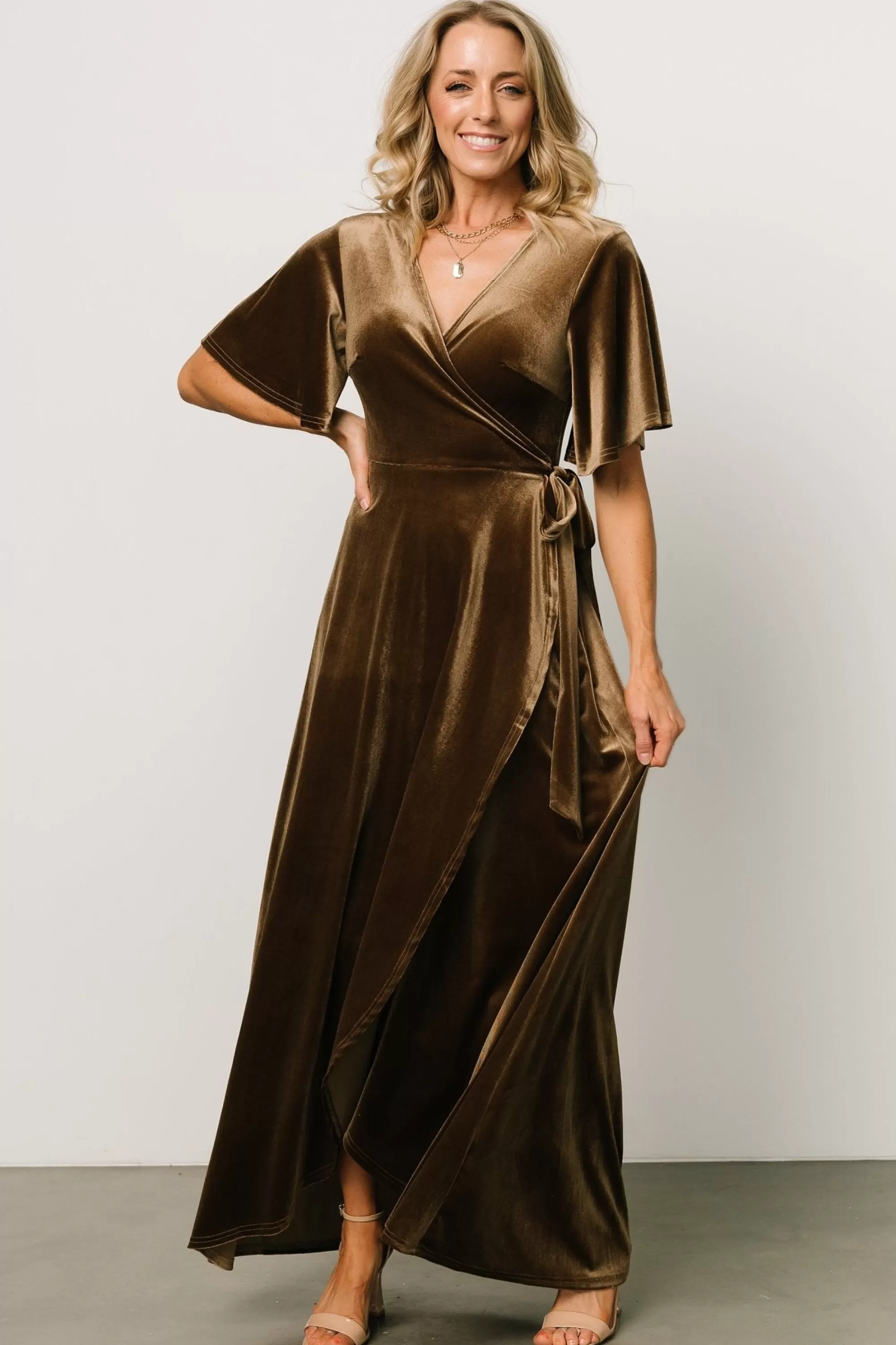 Baltic Born SALE | Maella Velvet Wrap Dress | Brushed Bronze