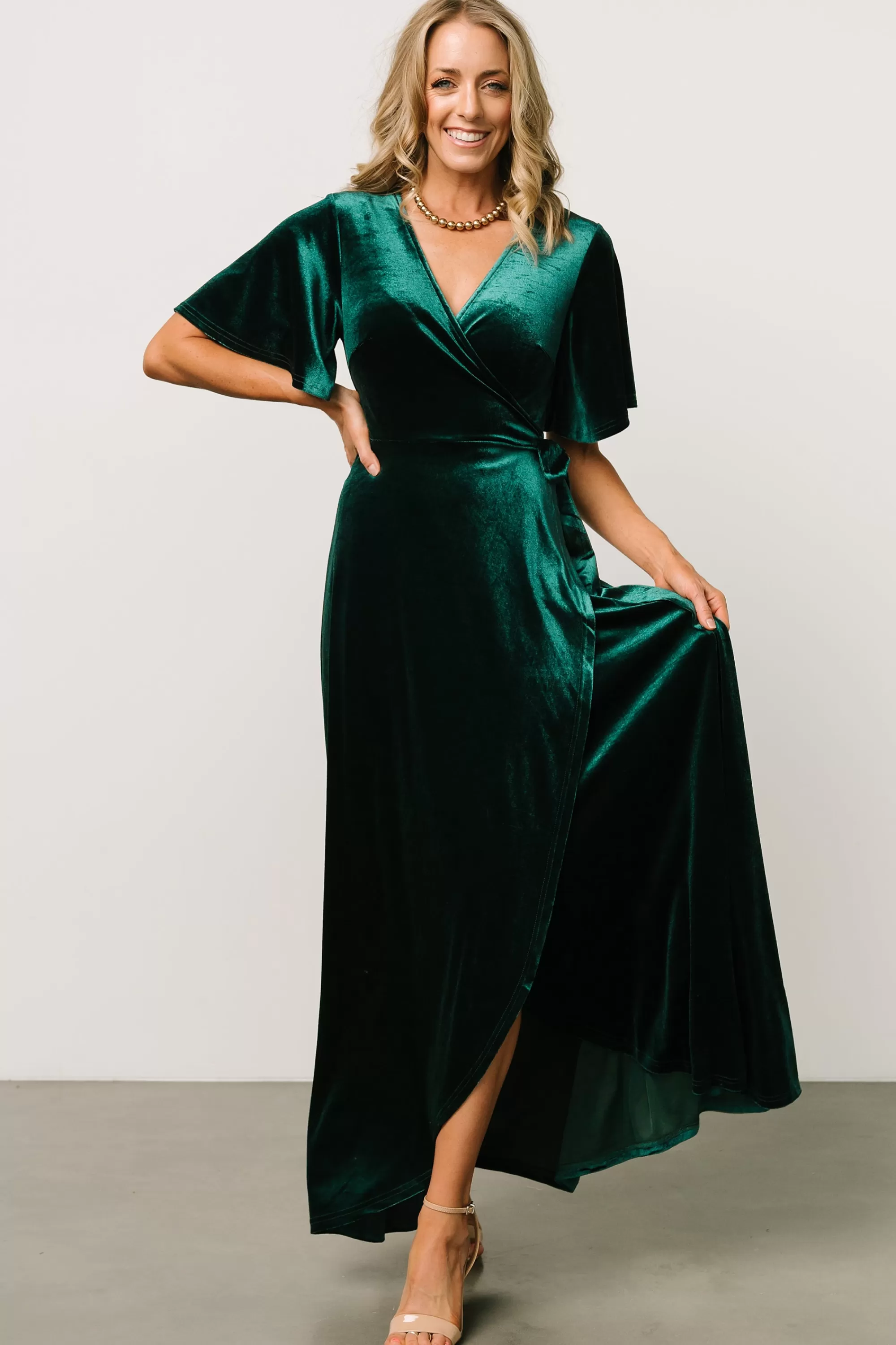 Baltic Born SALE | Maella Velvet Wrap Dress | Emerald