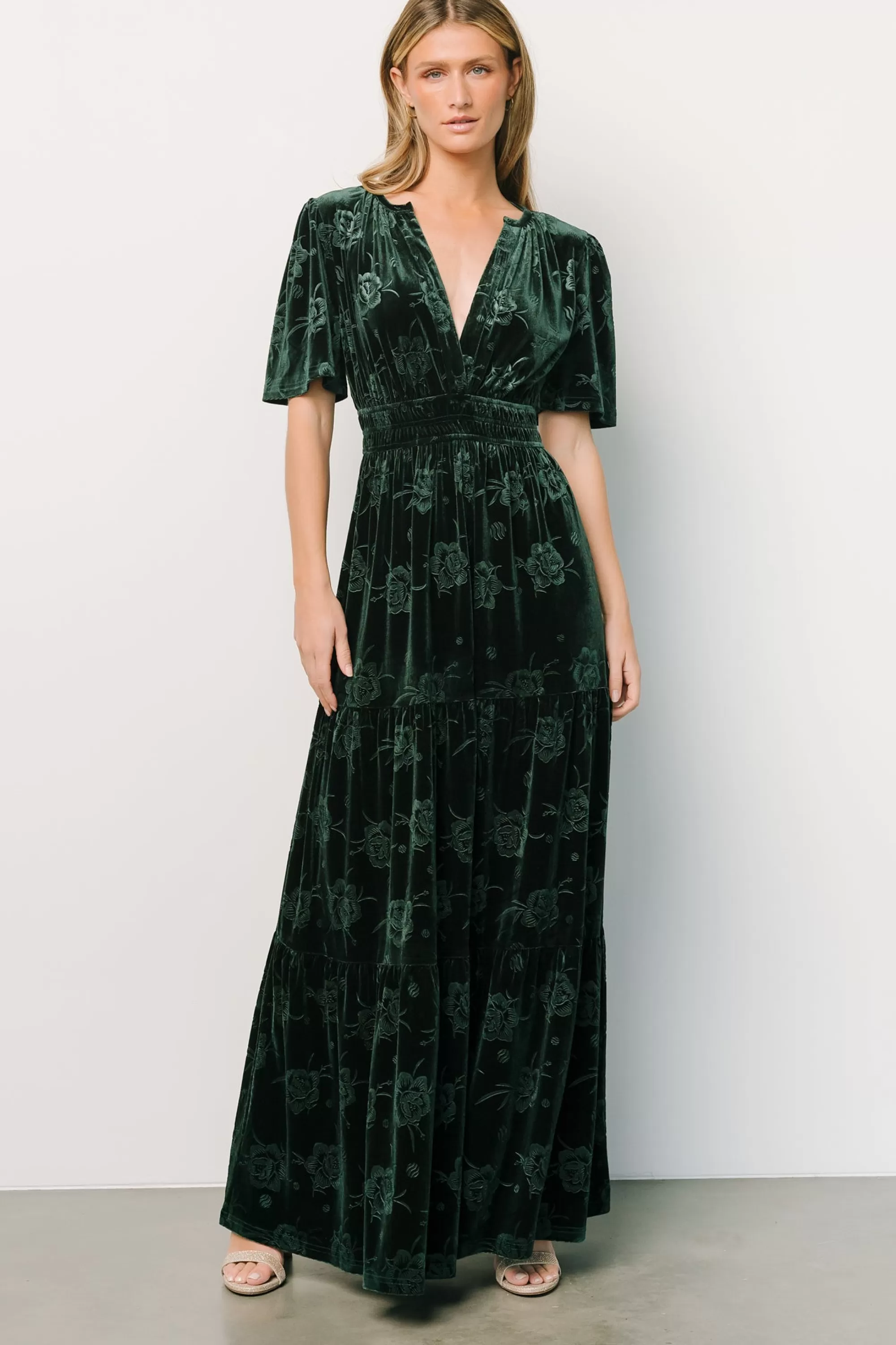 Baltic Born WINTER ESSENTIALS | Magliato Embossed Velvet Maxi Dress | Green