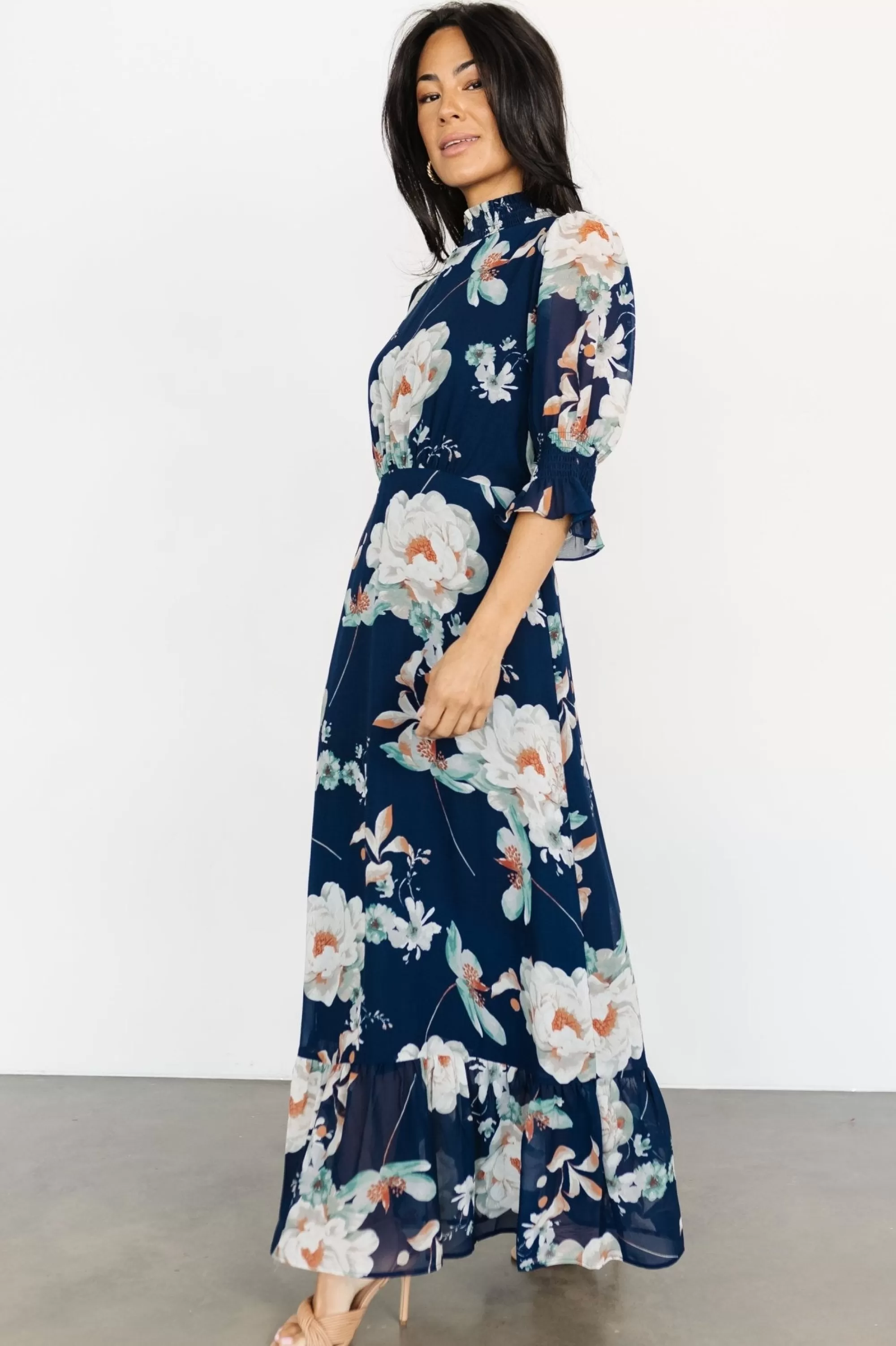 Baltic Born WEDDING SUITE | wedding guest | Marie Mock Neck Maxi Dress | Navy Floral