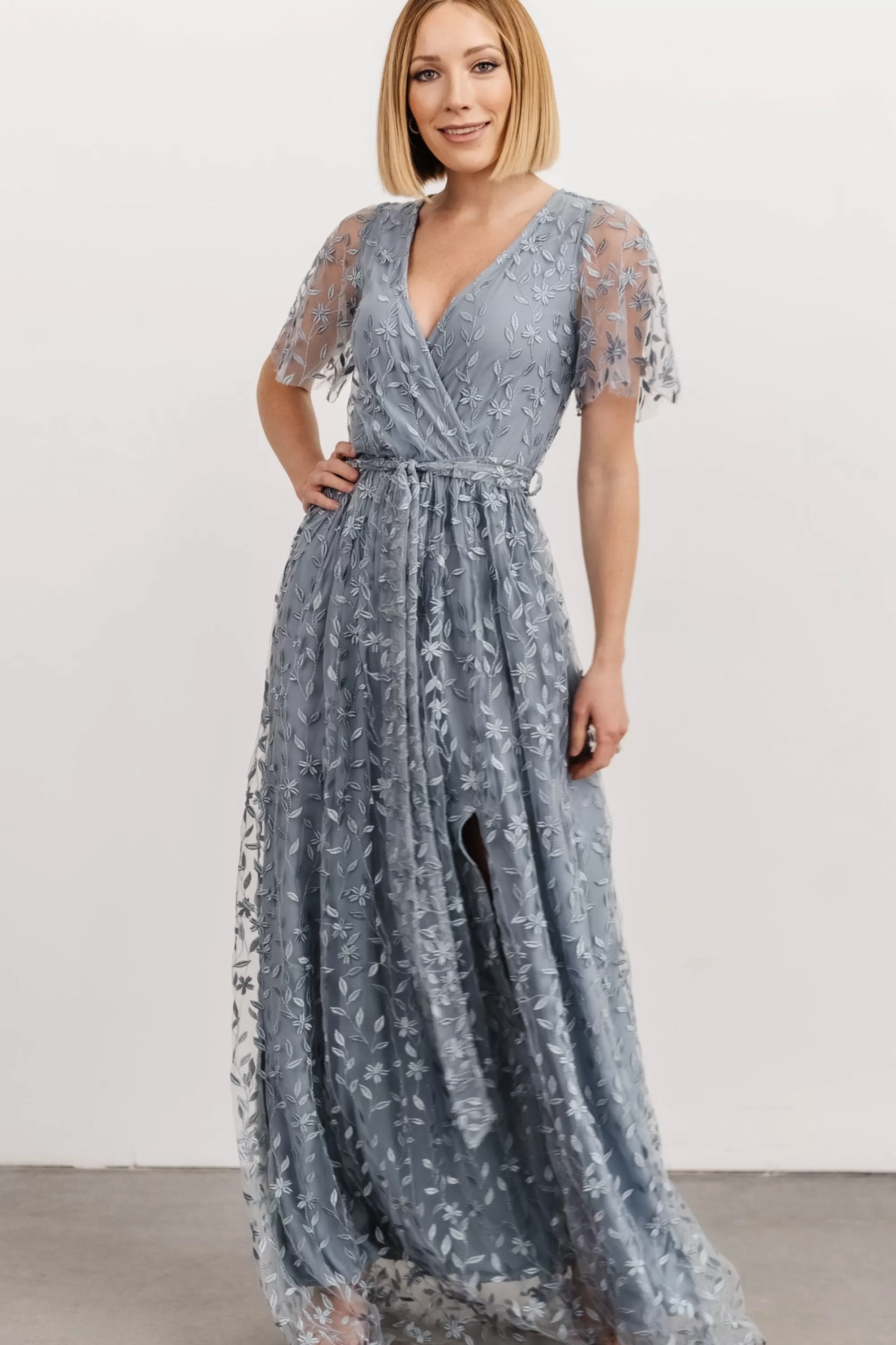 Baltic Born SALE | Marseille Embossed Maxi Dress | Dusty Blue