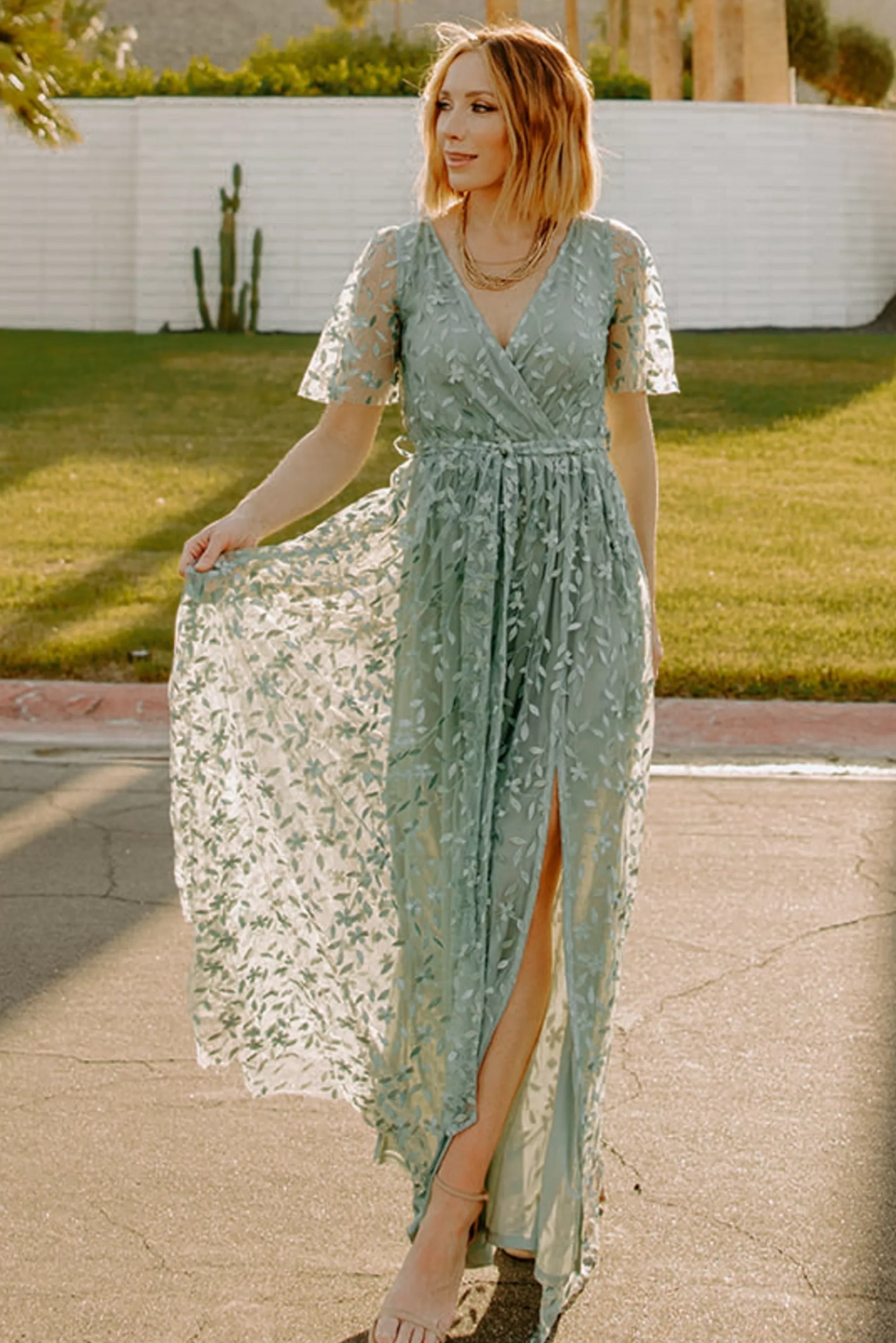 Baltic Born SALE | Marseille Embossed Maxi Dress | Eucalyptus