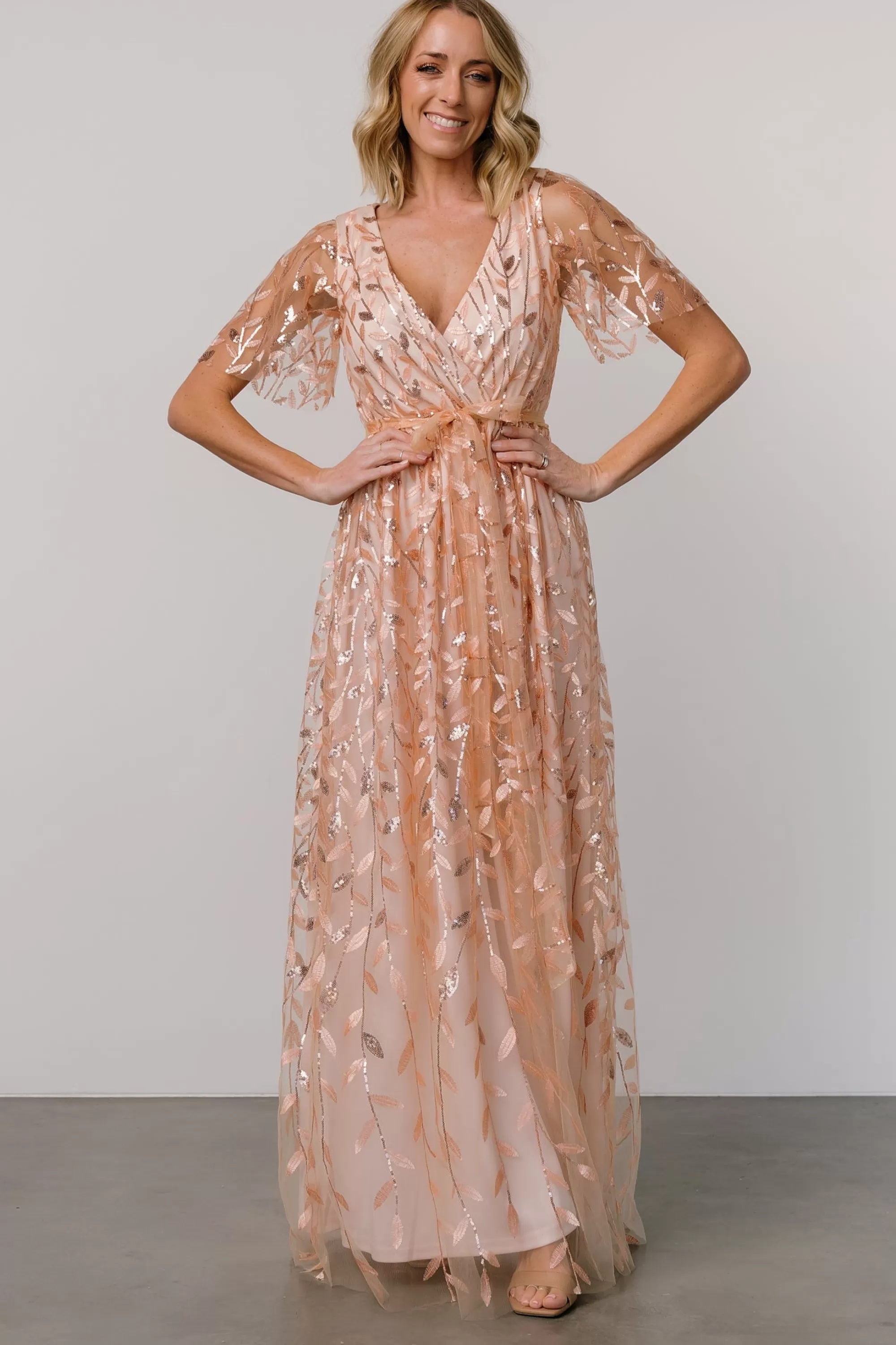 Baltic Born SALE | Marseille Embossed Maxi Dress | Rose Gold Sequin