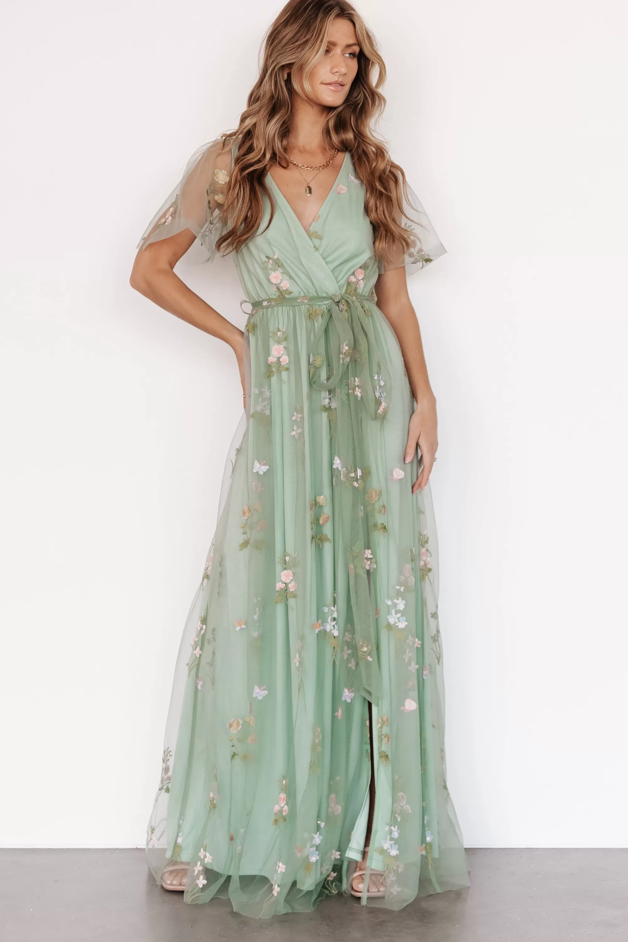 Baltic Born SALE | Marseille Embossed Maxi Dress | Sage Floral