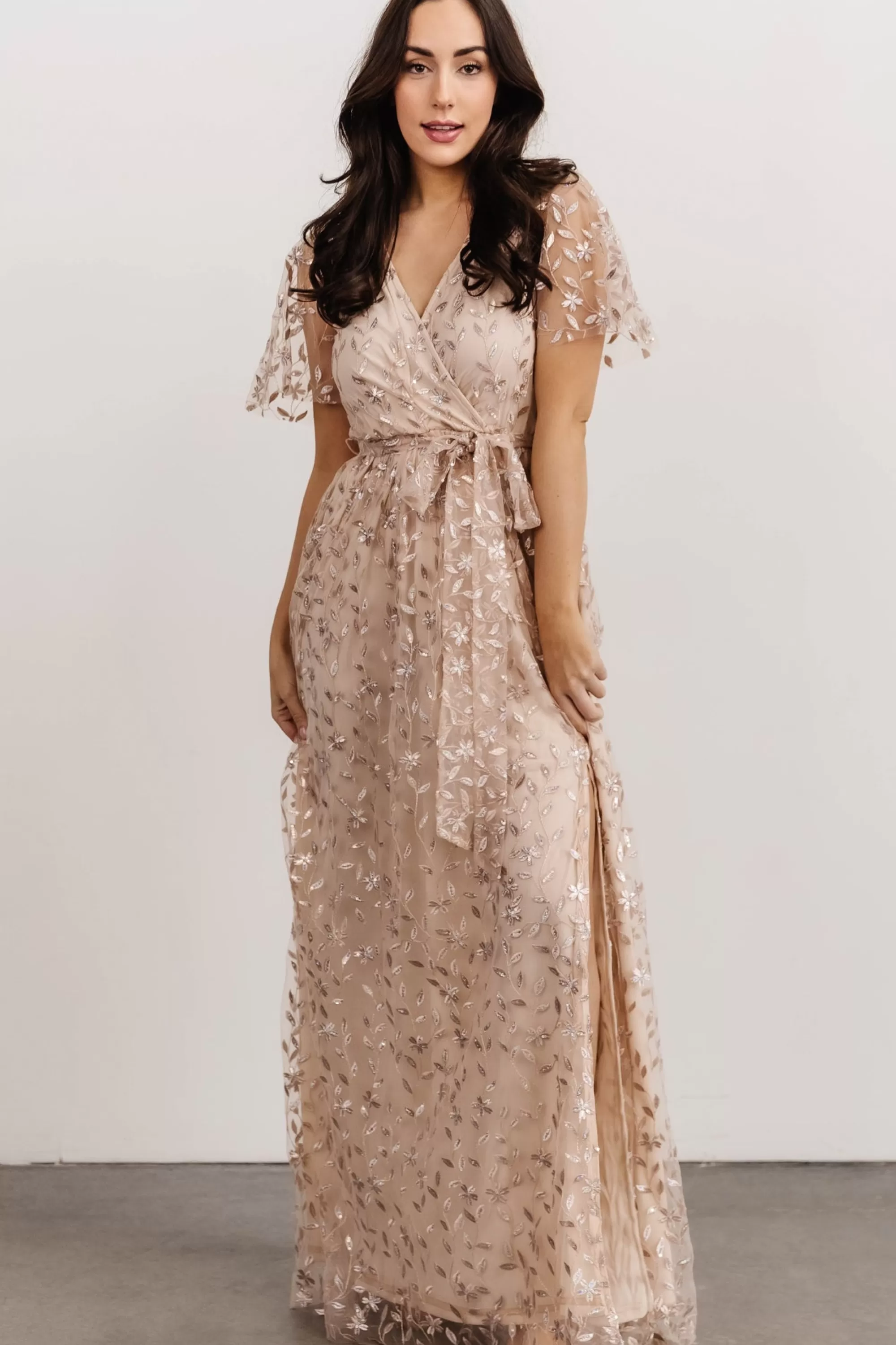 Baltic Born SALE | Marseille Embossed Maxi Dress | Sequin Champagne