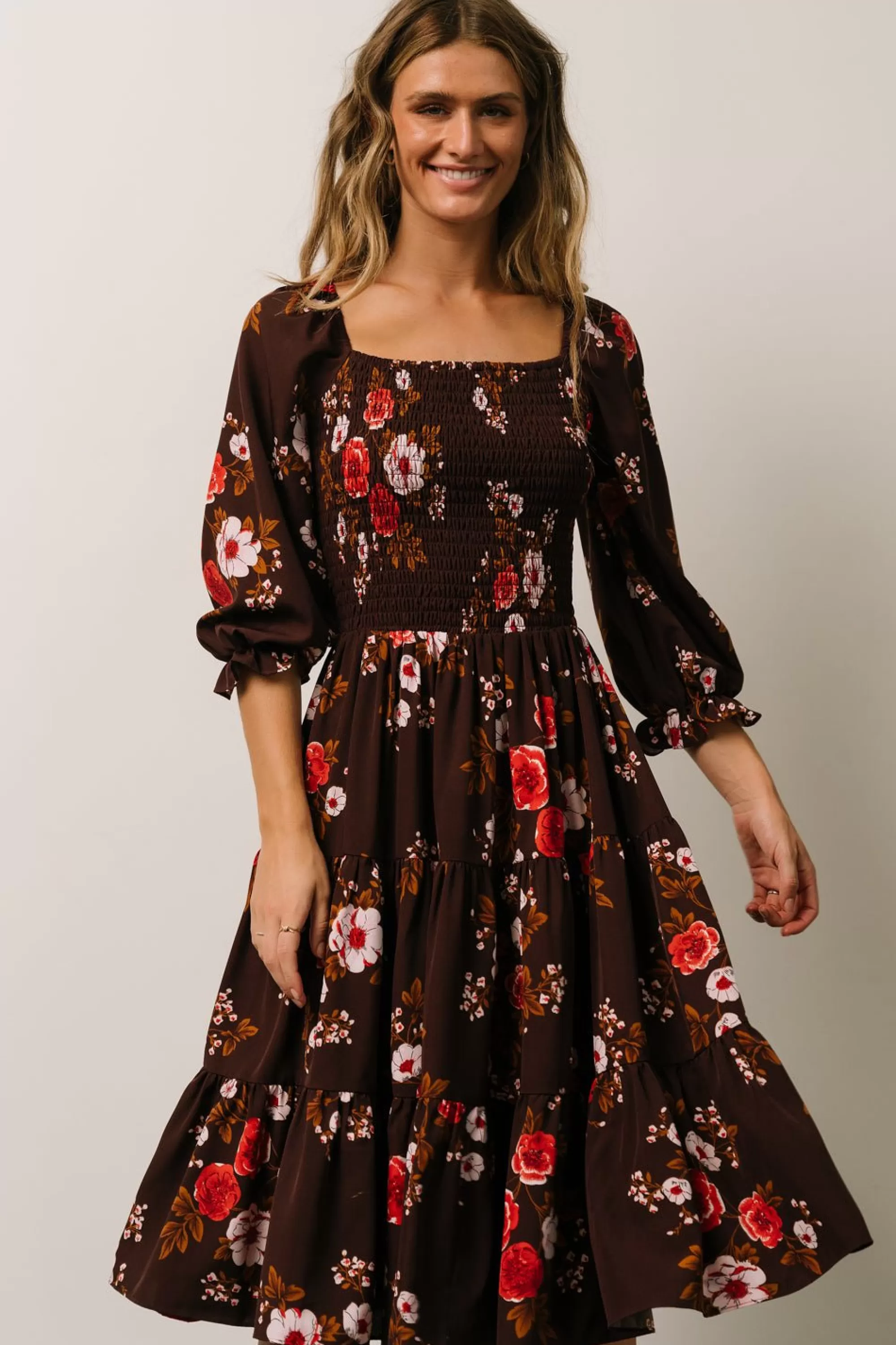 Baltic Born SALE | Marta Smocked Midi Dress | Mahogany Floral