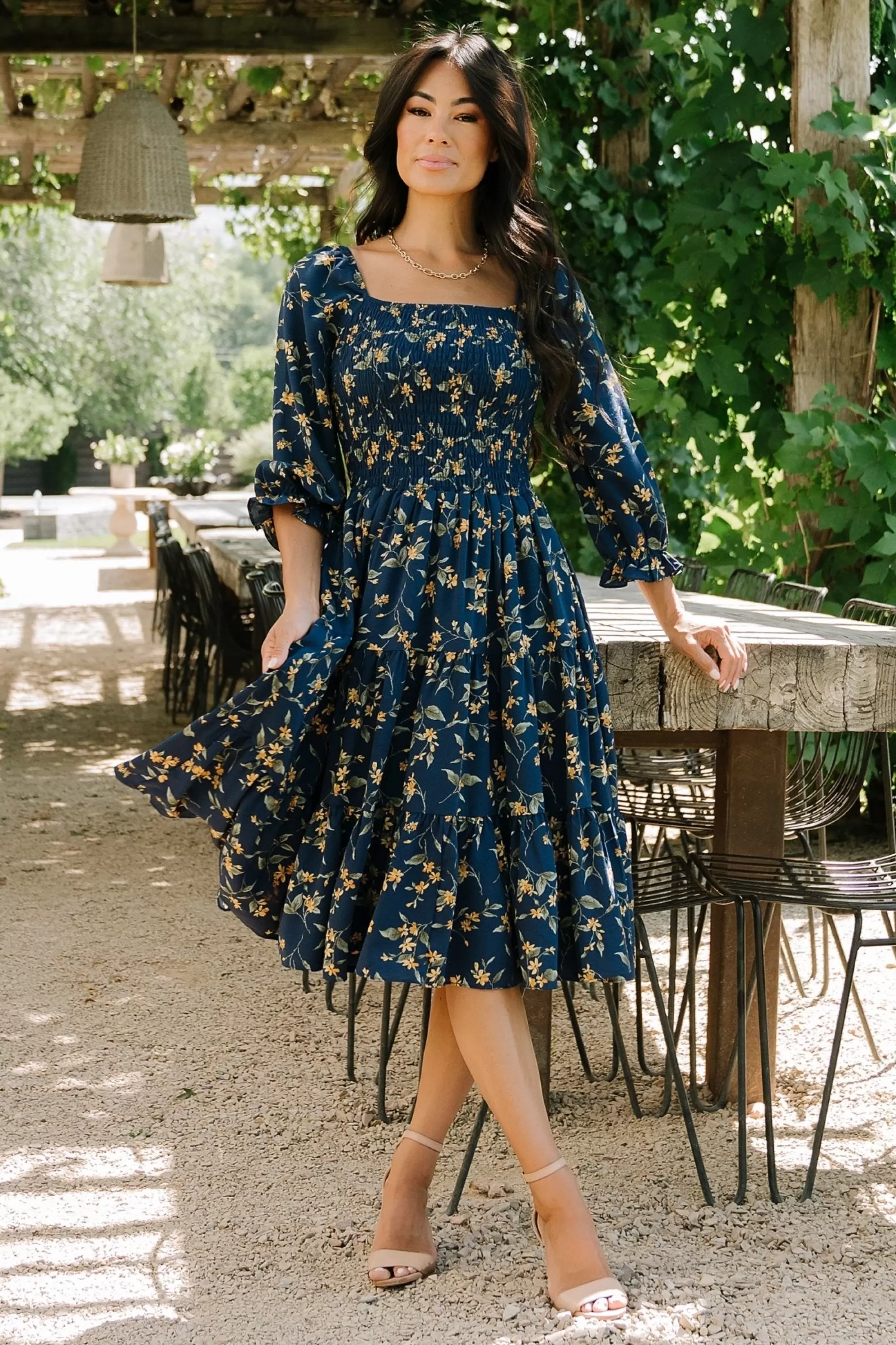 Baltic Born SALE | Marta Smocked Midi Dress | Navy Floral