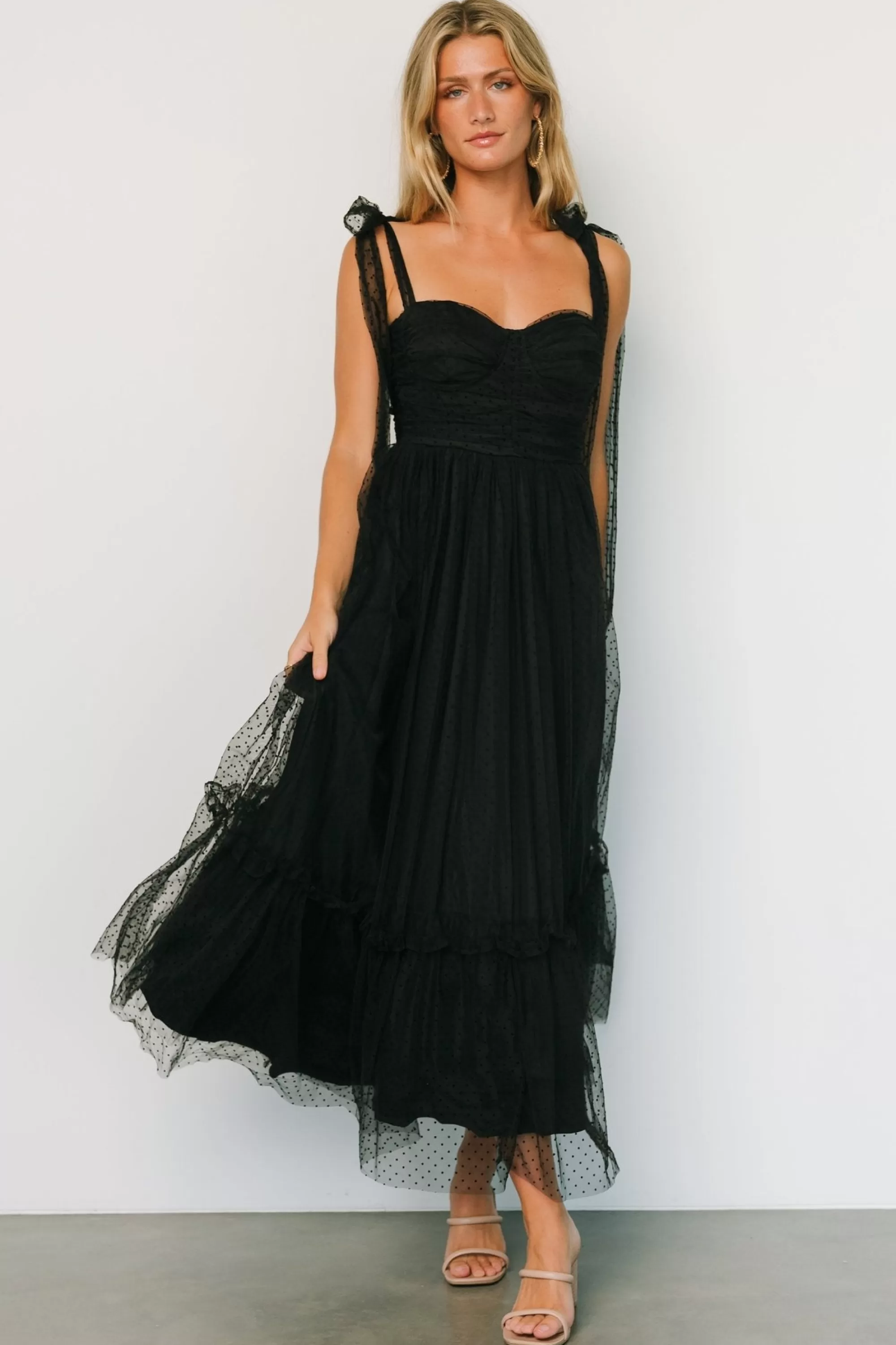 Baltic Born tulle styles | Mavani Swiss Dot Tulle Maxi Dress | Black