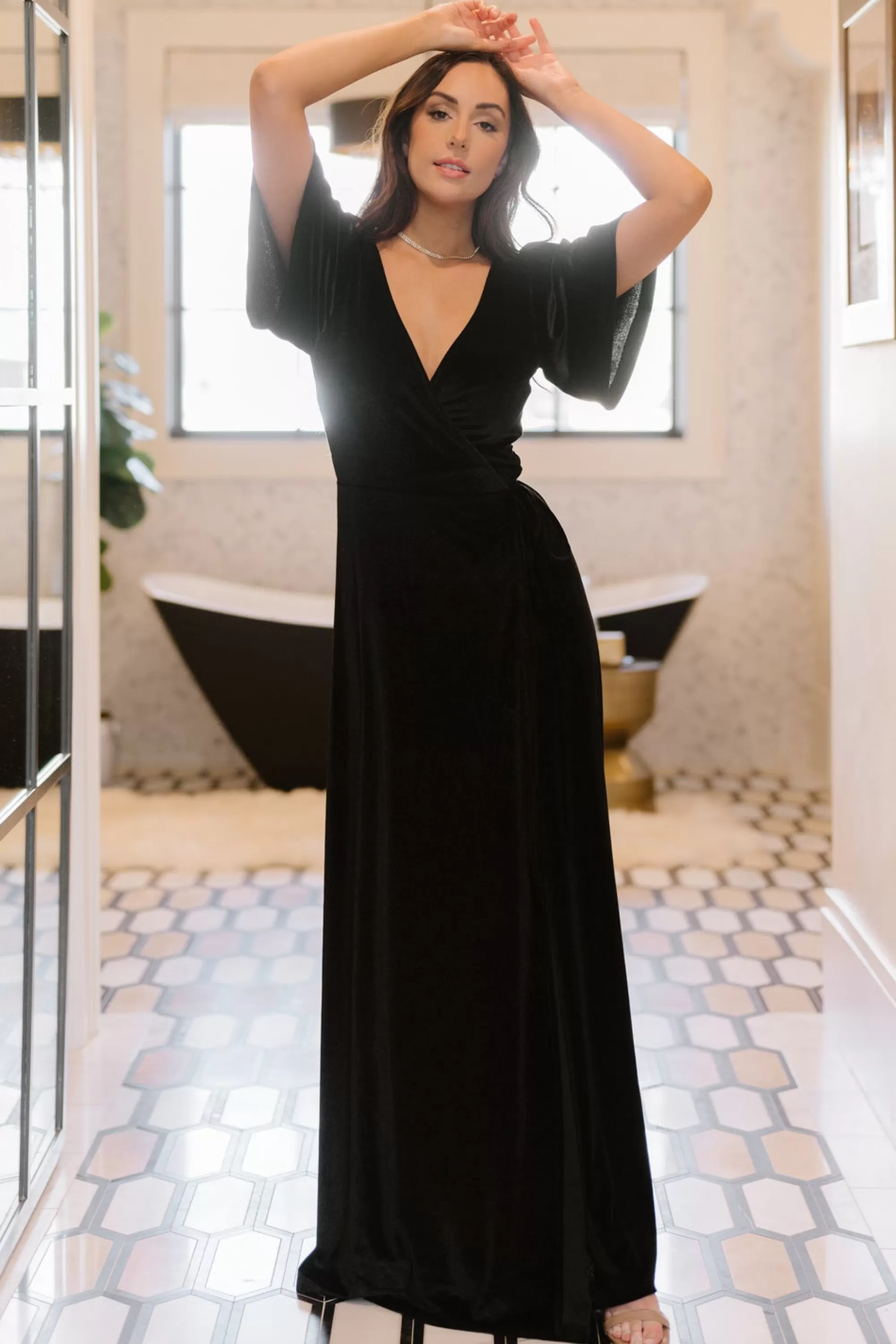 Baltic Born maxi dresses | WEDDING SUITE | Meghan Velvet Wrap Maxi Dress | Black