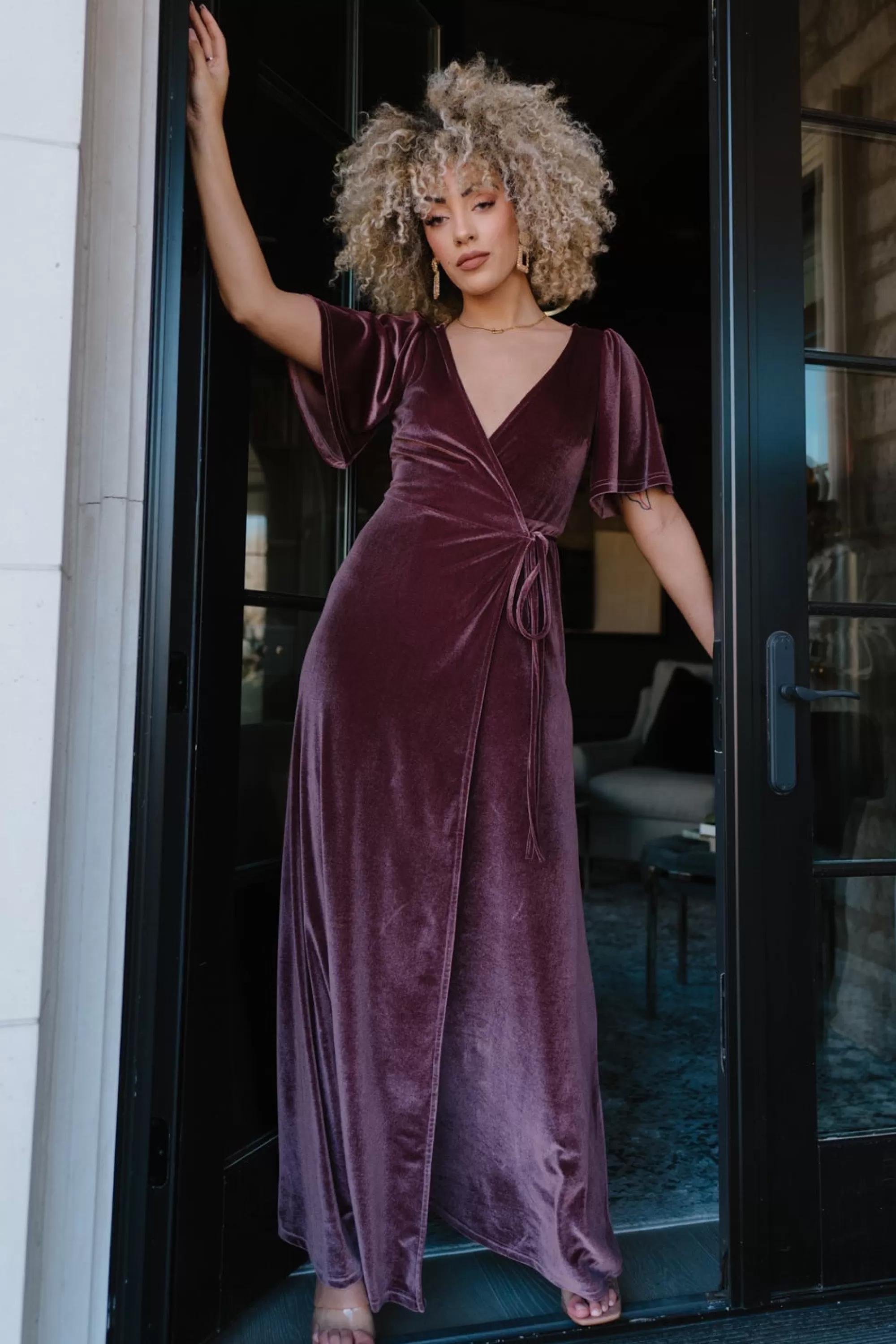 Baltic Born maxi dresses | WEDDING SUITE | Meghan Velvet Wrap Maxi Dress | Dusty Plum