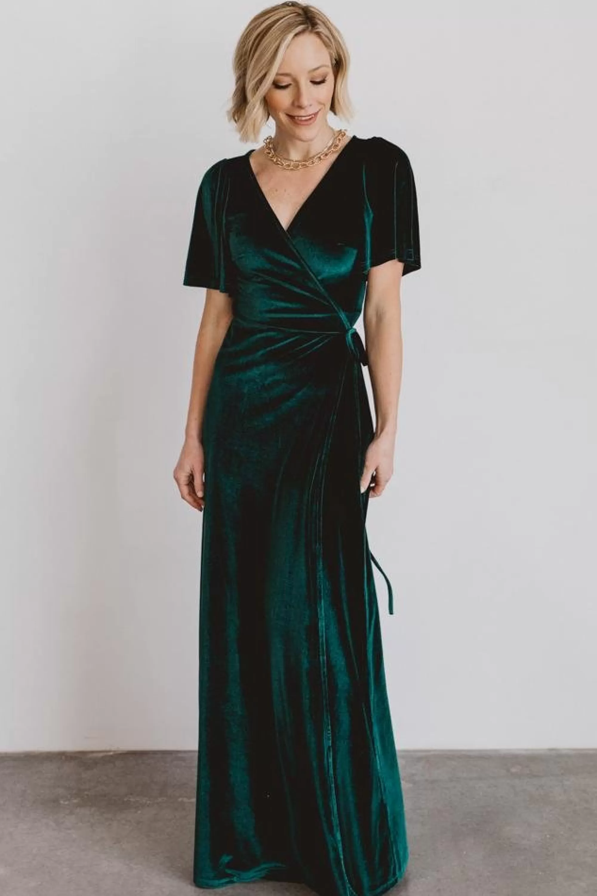 Baltic Born maxi dresses | WEDDING SUITE | Meghan Velvet Wrap Maxi Dress | Emerald