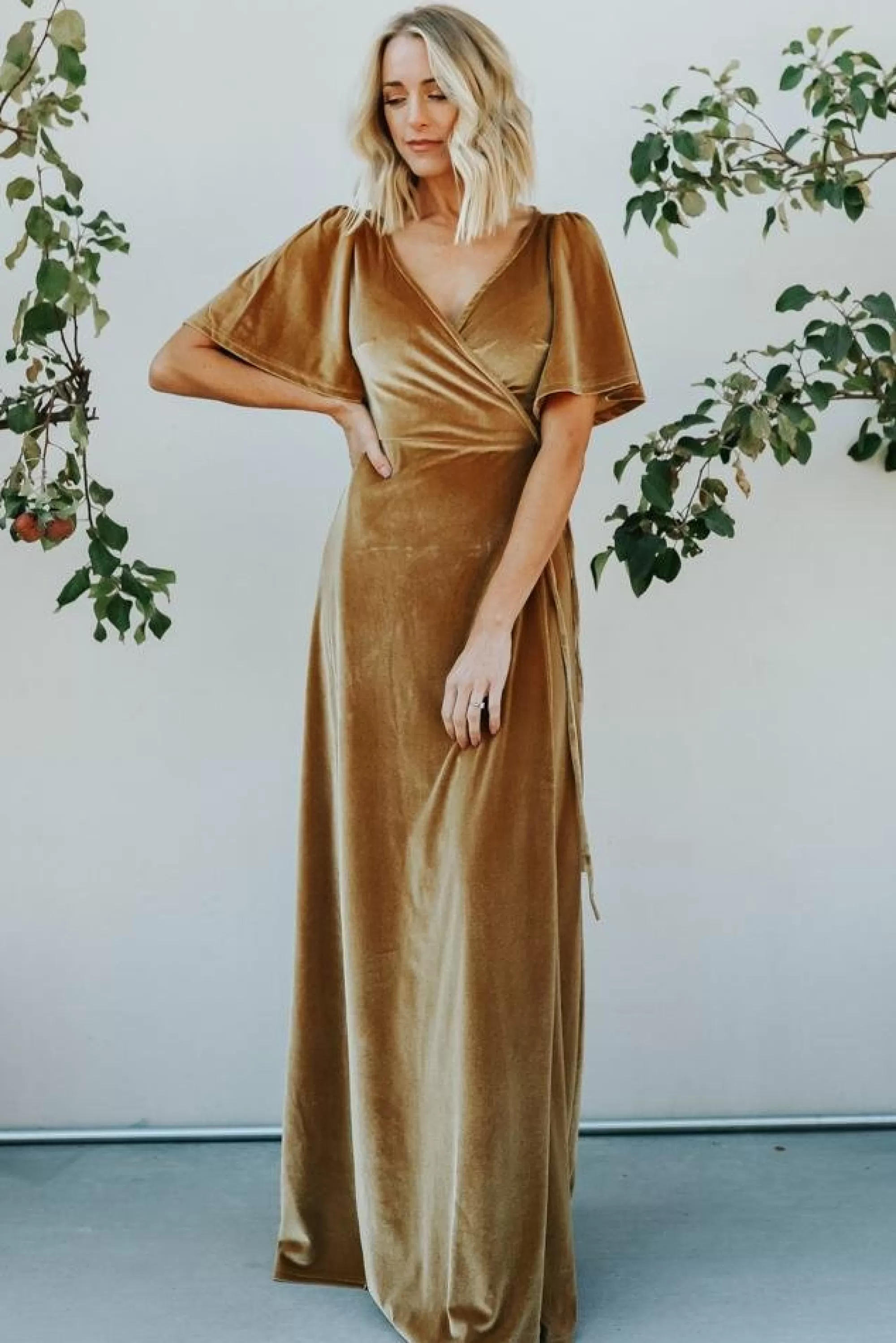 Baltic Born maxi dresses | WEDDING SUITE | Meghan Velvet Wrap Maxi Dress | Gold