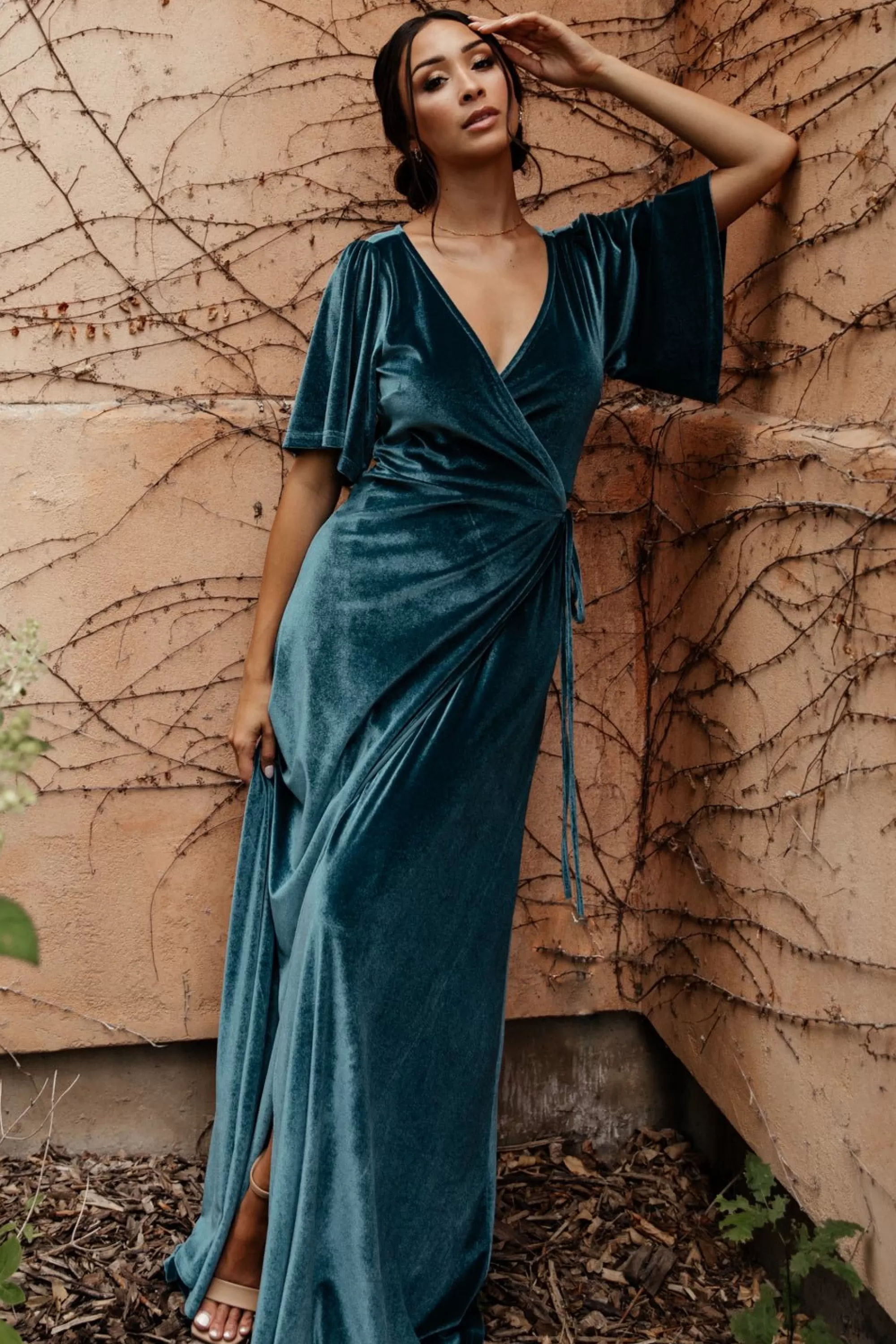 Baltic Born maxi dresses | WEDDING SUITE | Meghan Velvet Wrap Maxi Dress | Persian Blue