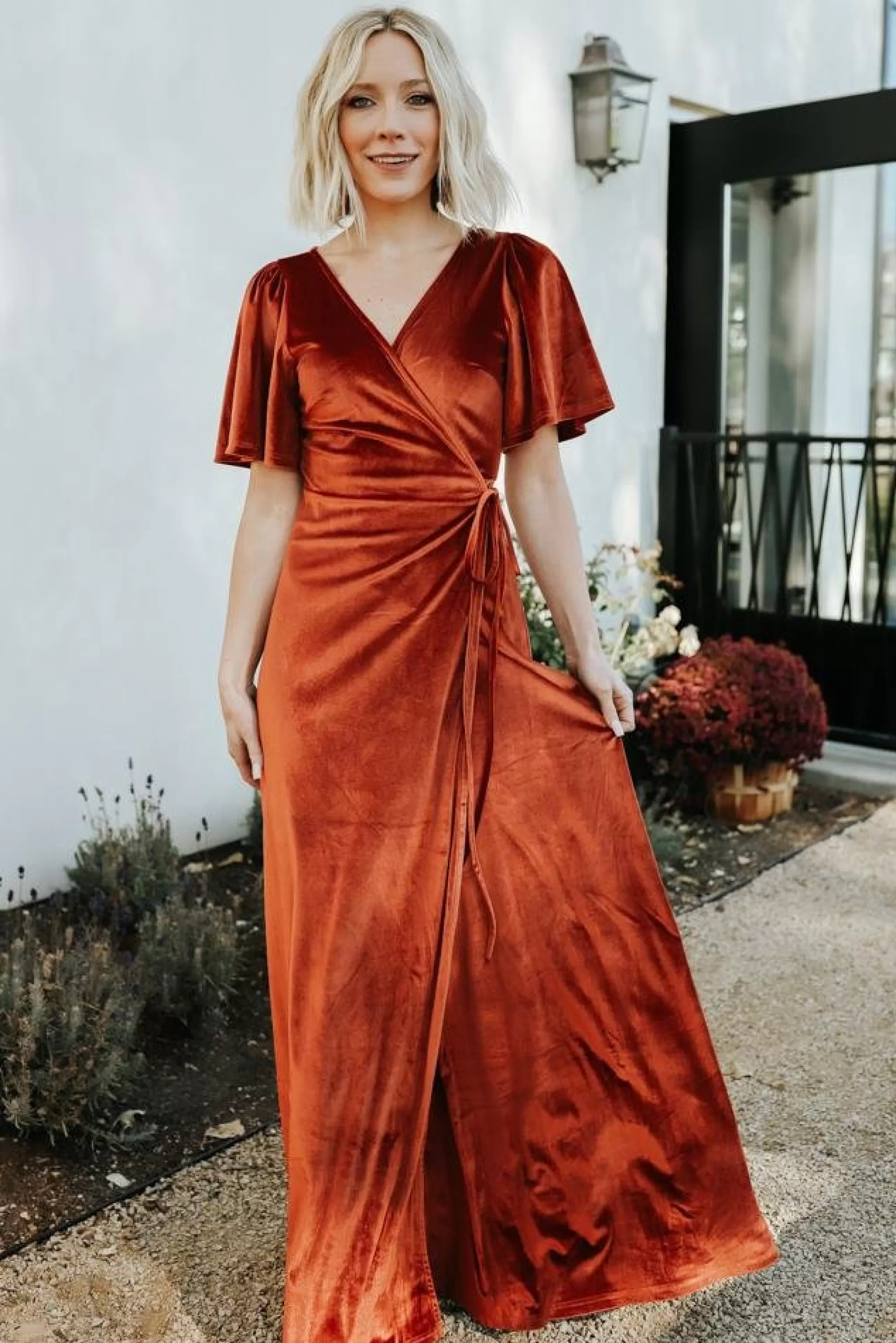 Baltic Born maxi dresses | WEDDING SUITE | Meghan Velvet Wrap Maxi Dress | Rust