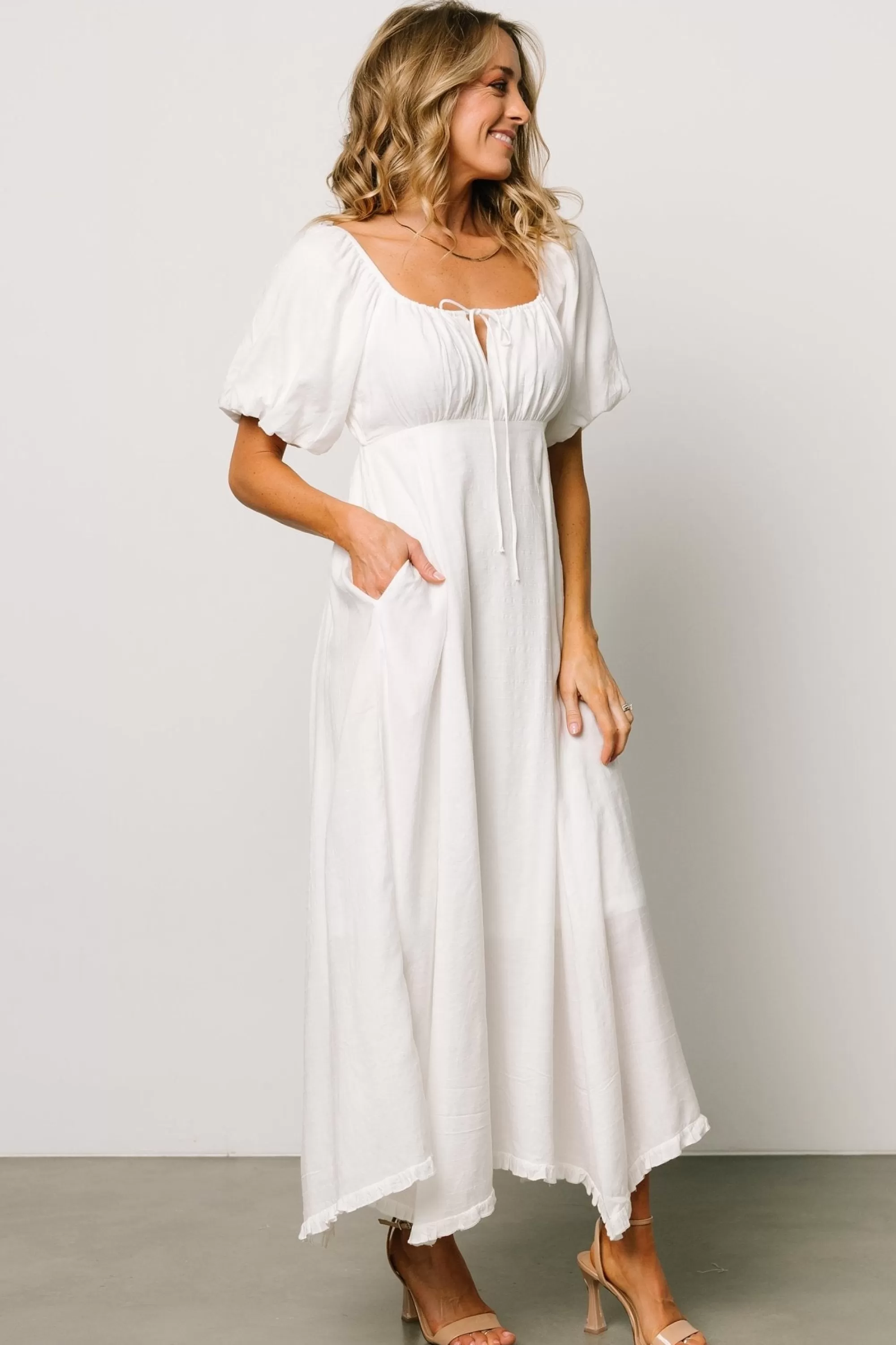 Baltic Born midi dresses | Meredee Puff Sleeve Dress | Off White