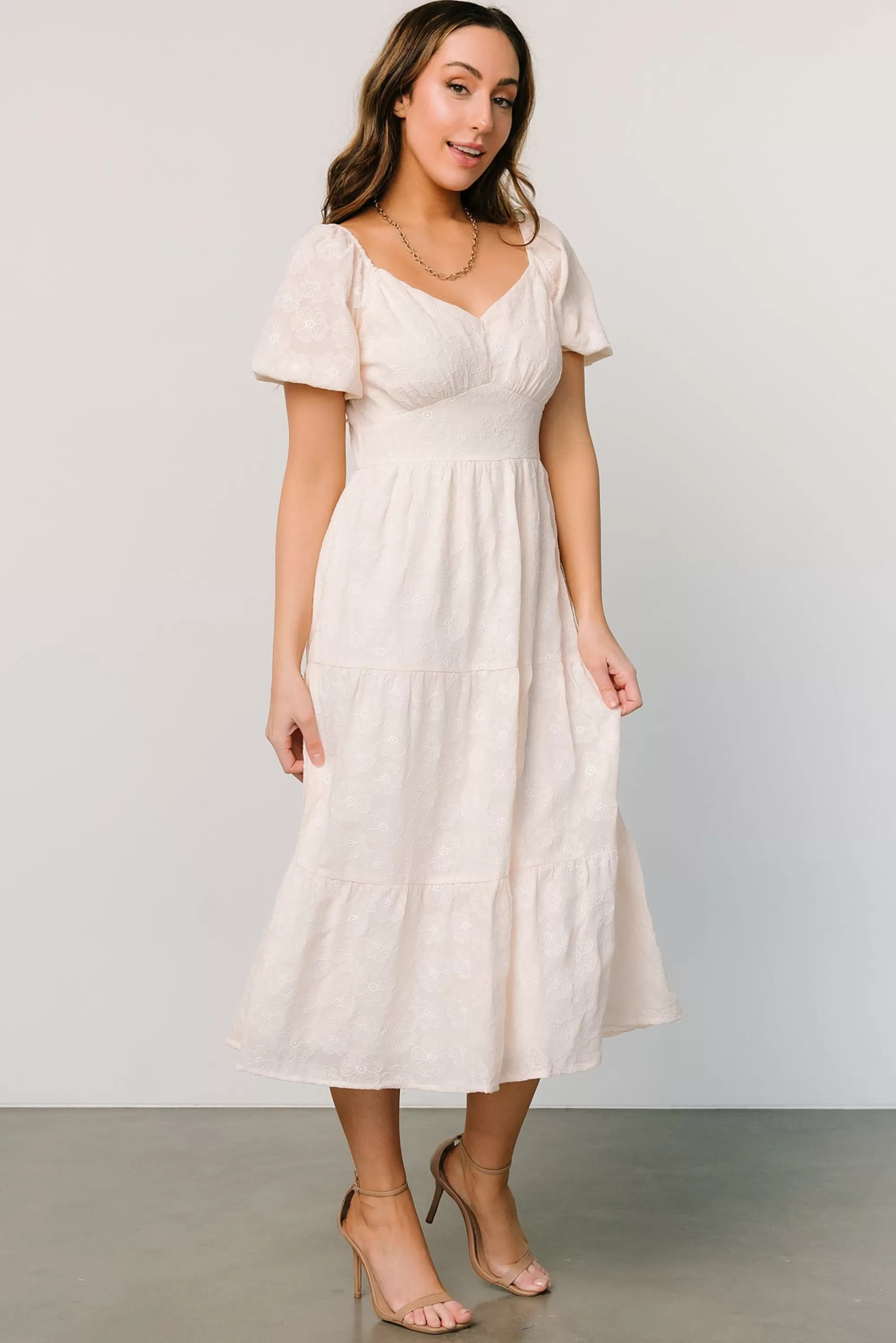 Baltic Born SALE | Mildred Embroidered Midi Dress | Vintage Cream