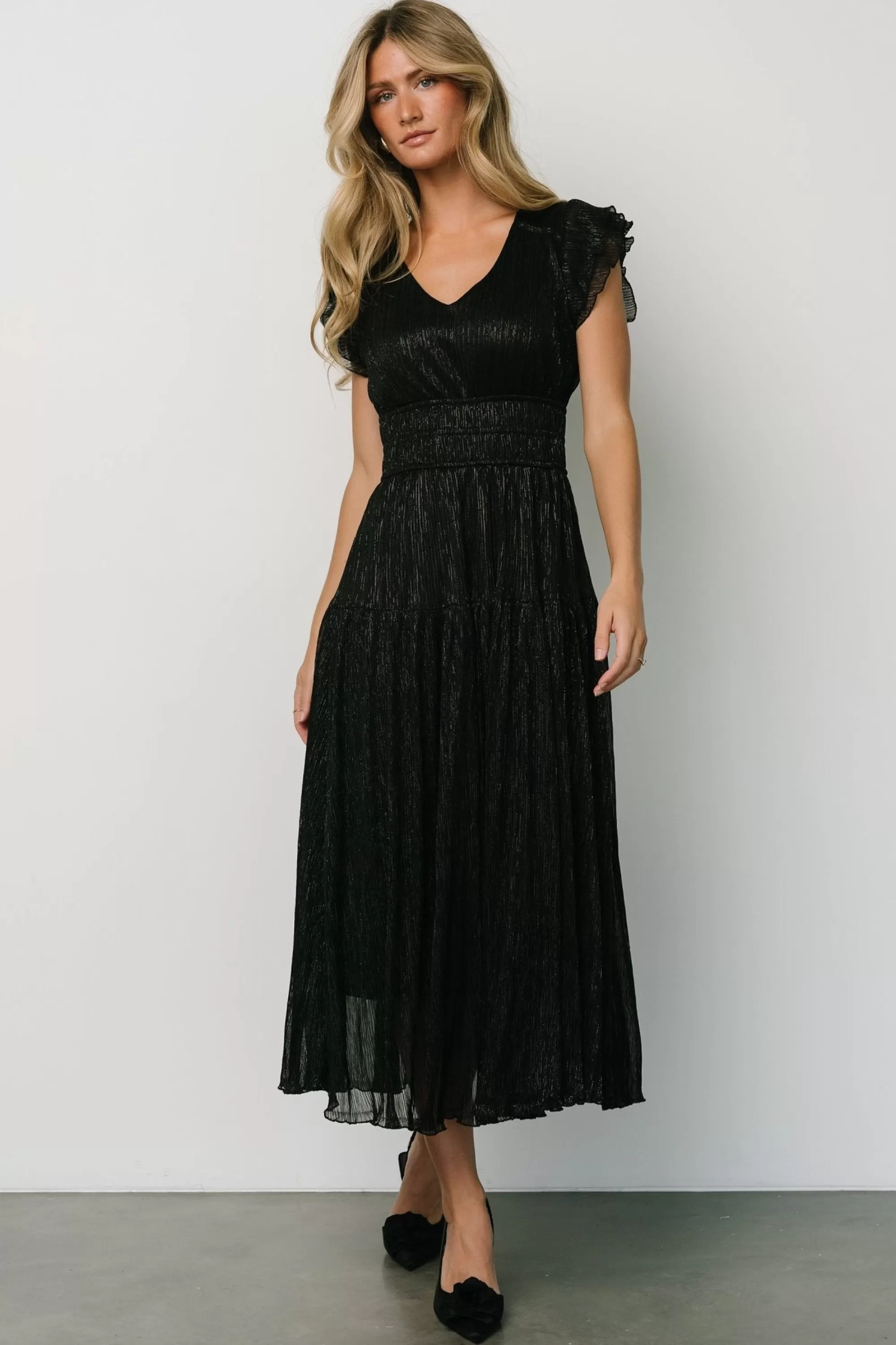 Baltic Born COMING SOON | Miley Pleated Shimmer Dress | Black