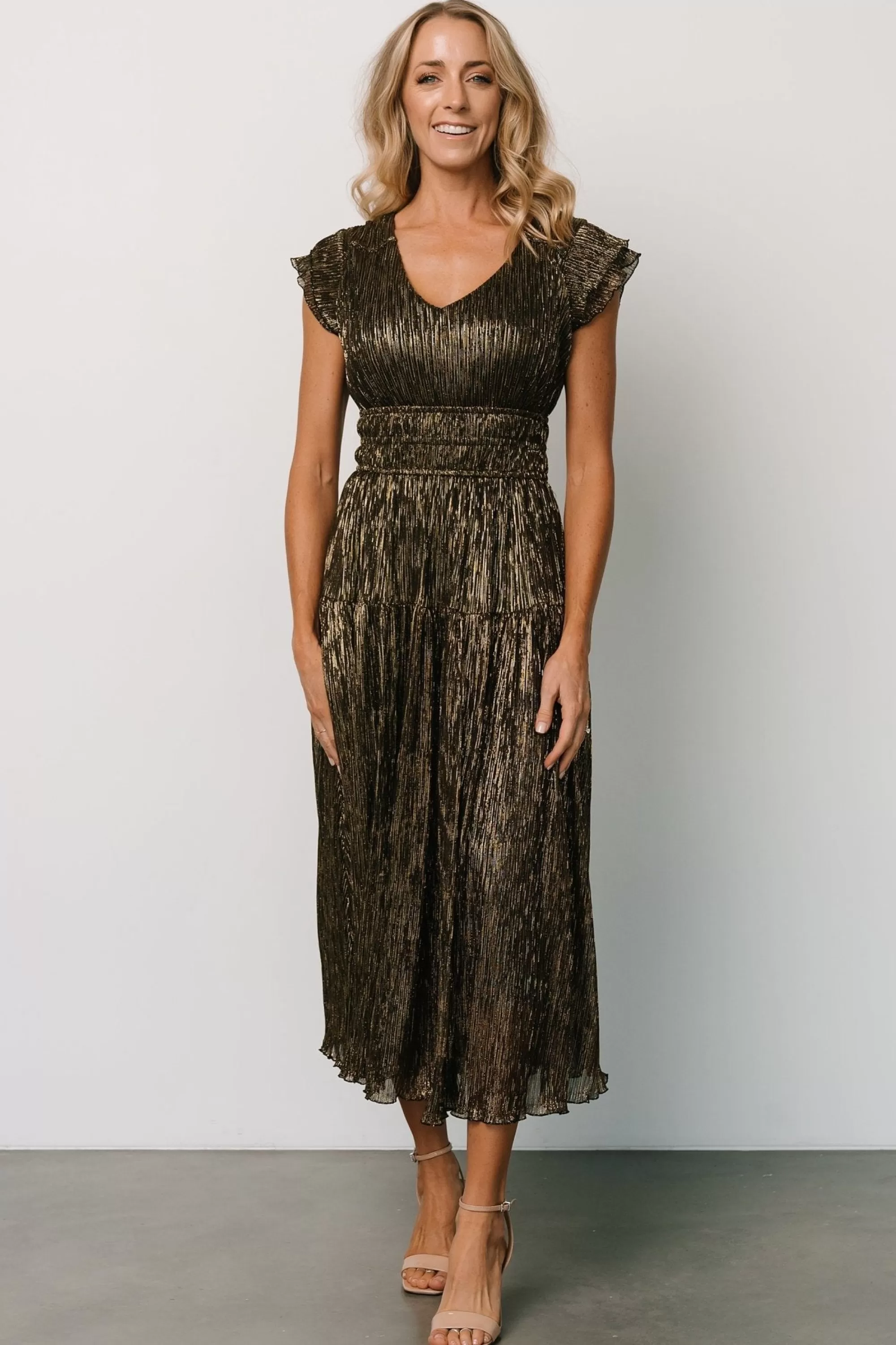 Baltic Born COMING SOON | Miley Pleated Shimmer Dress | Gold