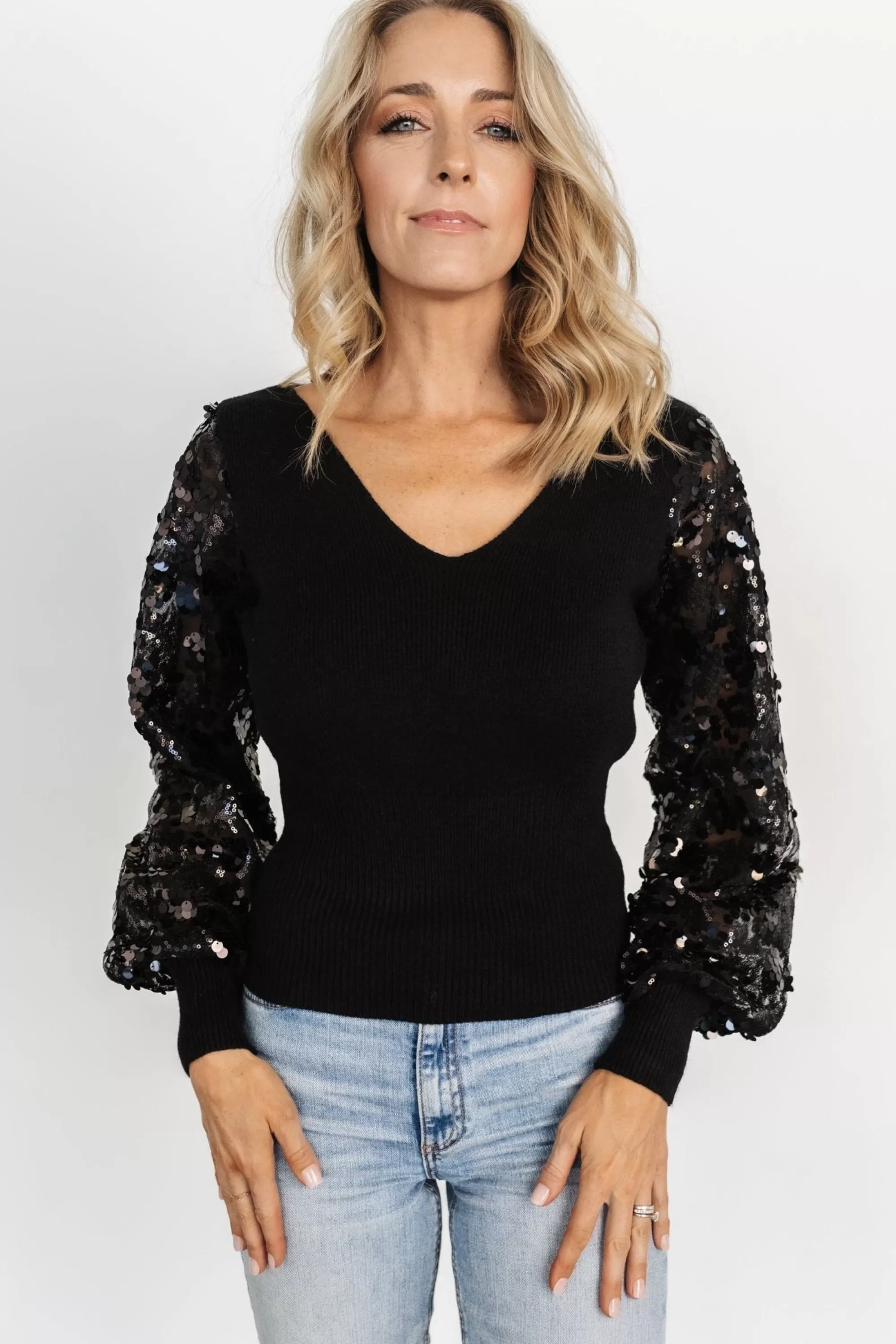 Baltic Born blouses + shirts | Mina Sequin Sleeve Top | Black