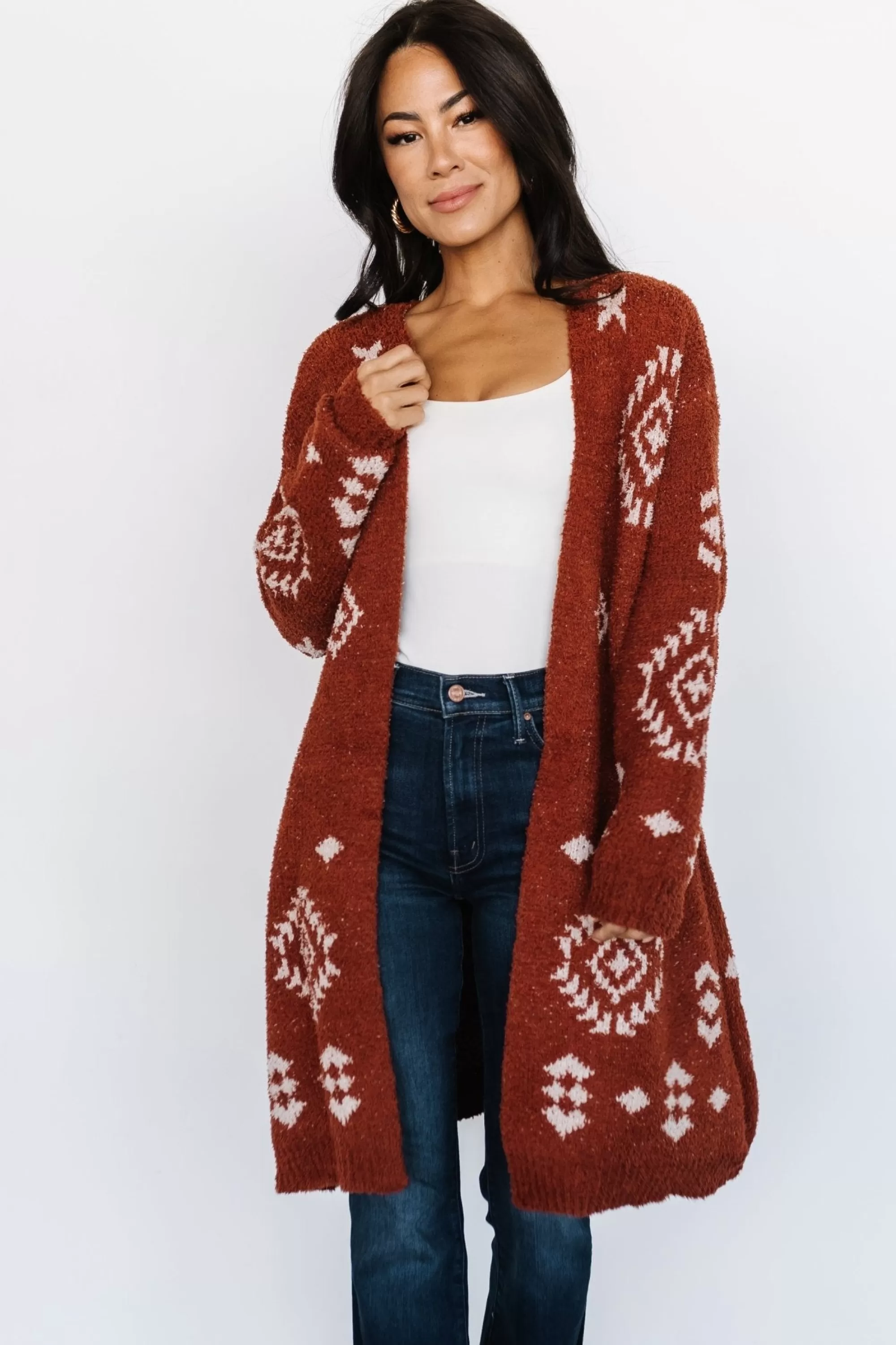 Baltic Born sweaters | cardigans | Missoula Oversized Cardigan | Rust + Beige