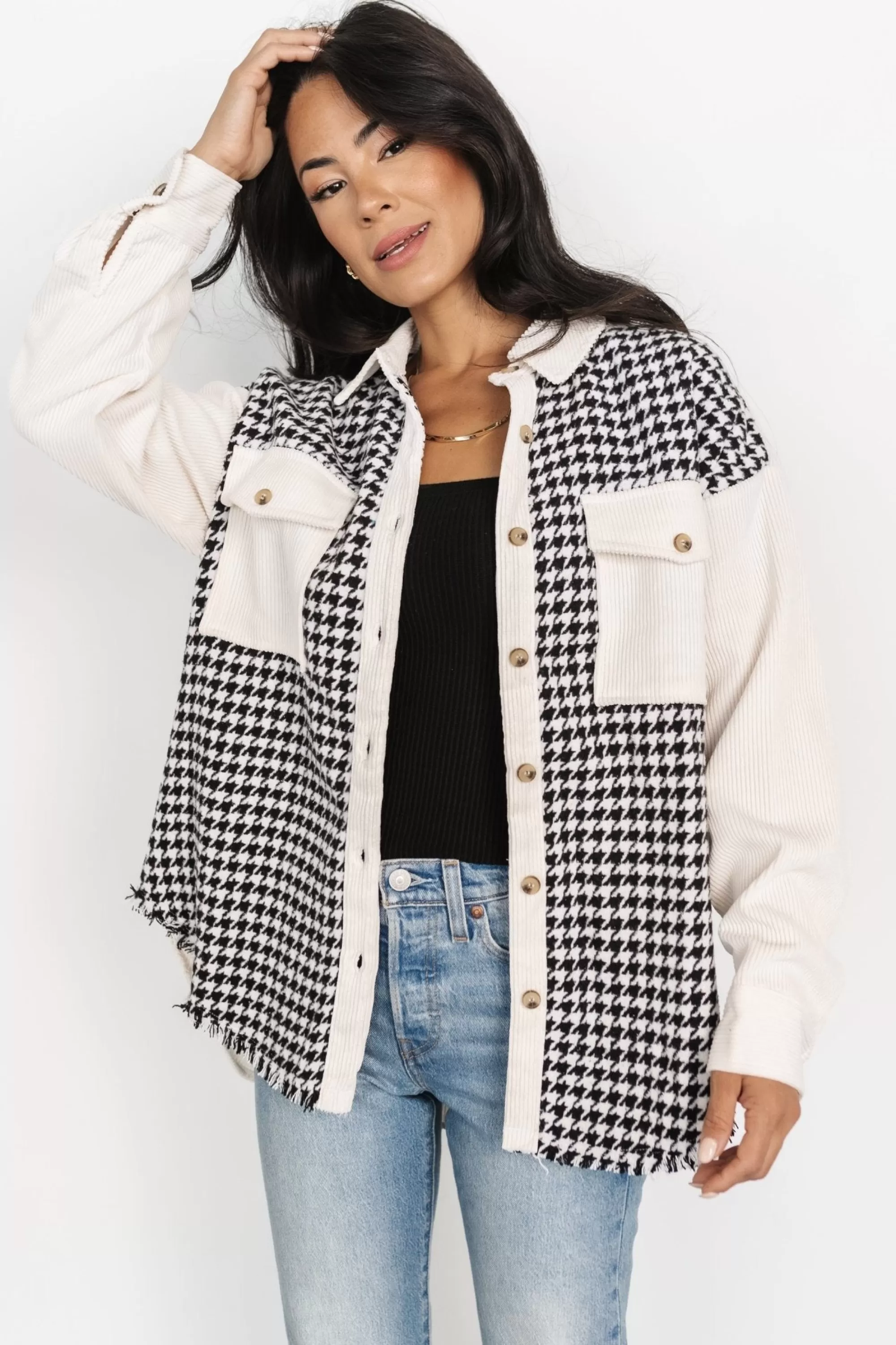 Baltic Born outerwear | Montreal Houndstooth Shacket | Ivory + Black