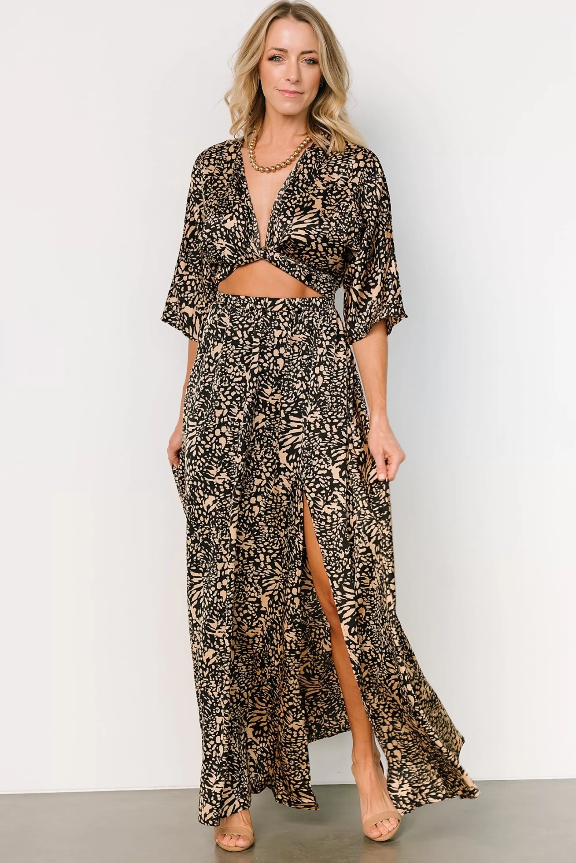 Baltic Born maxi dresses | Morlana Maxi Dress | Black + Tan Print