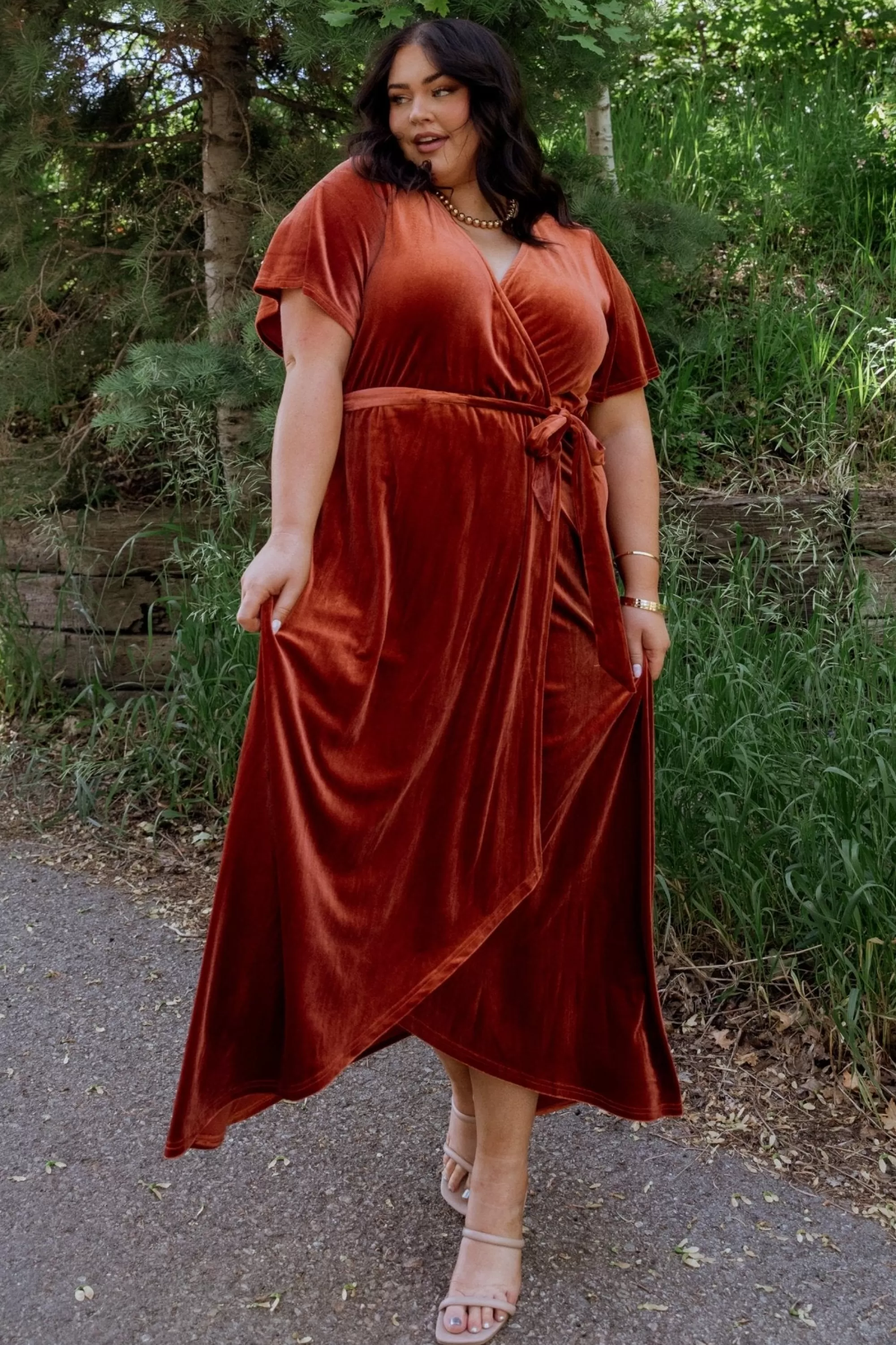 Baltic Born midi dresses | bump friendly | Nadine Velvet Midi Dress | Rust