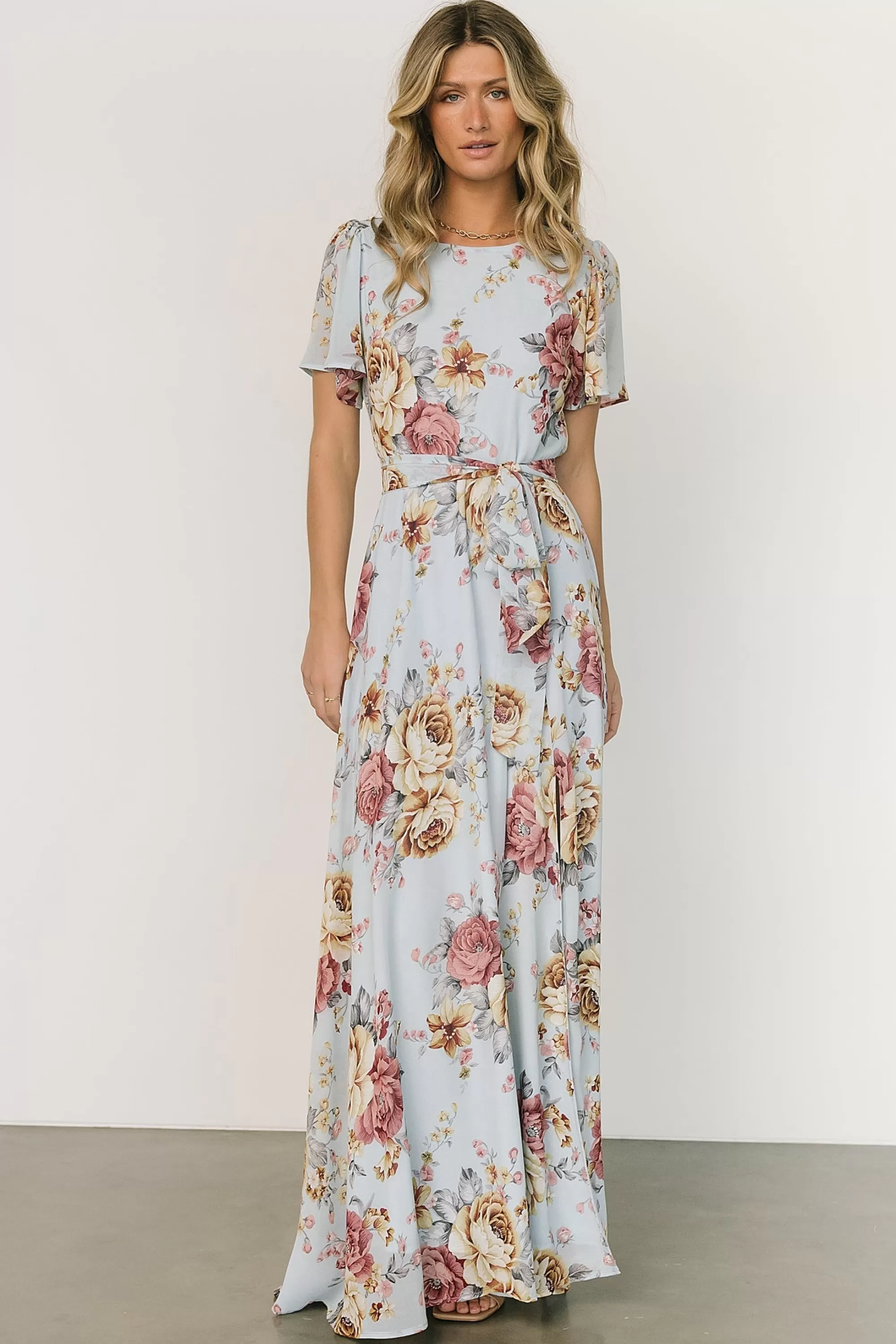 Baltic Born BEST SELLERS | Naomi Short Sleeve Maxi Dress | Blue Multi Floral