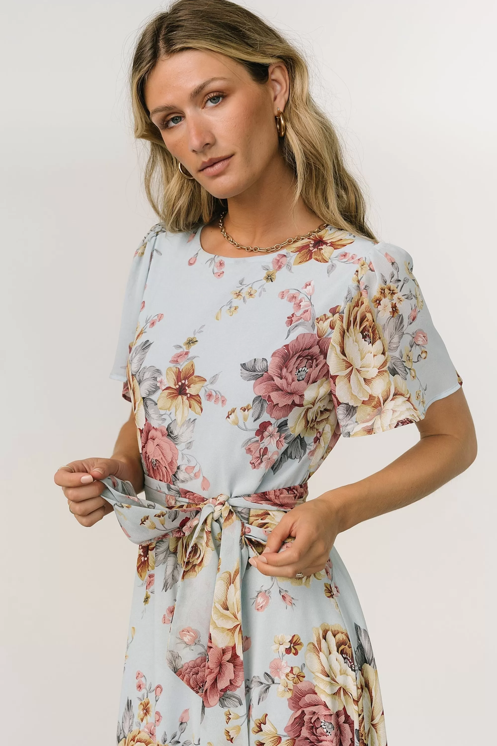 Baltic Born BEST SELLERS | Naomi Short Sleeve Maxi Dress | Blue Multi Floral