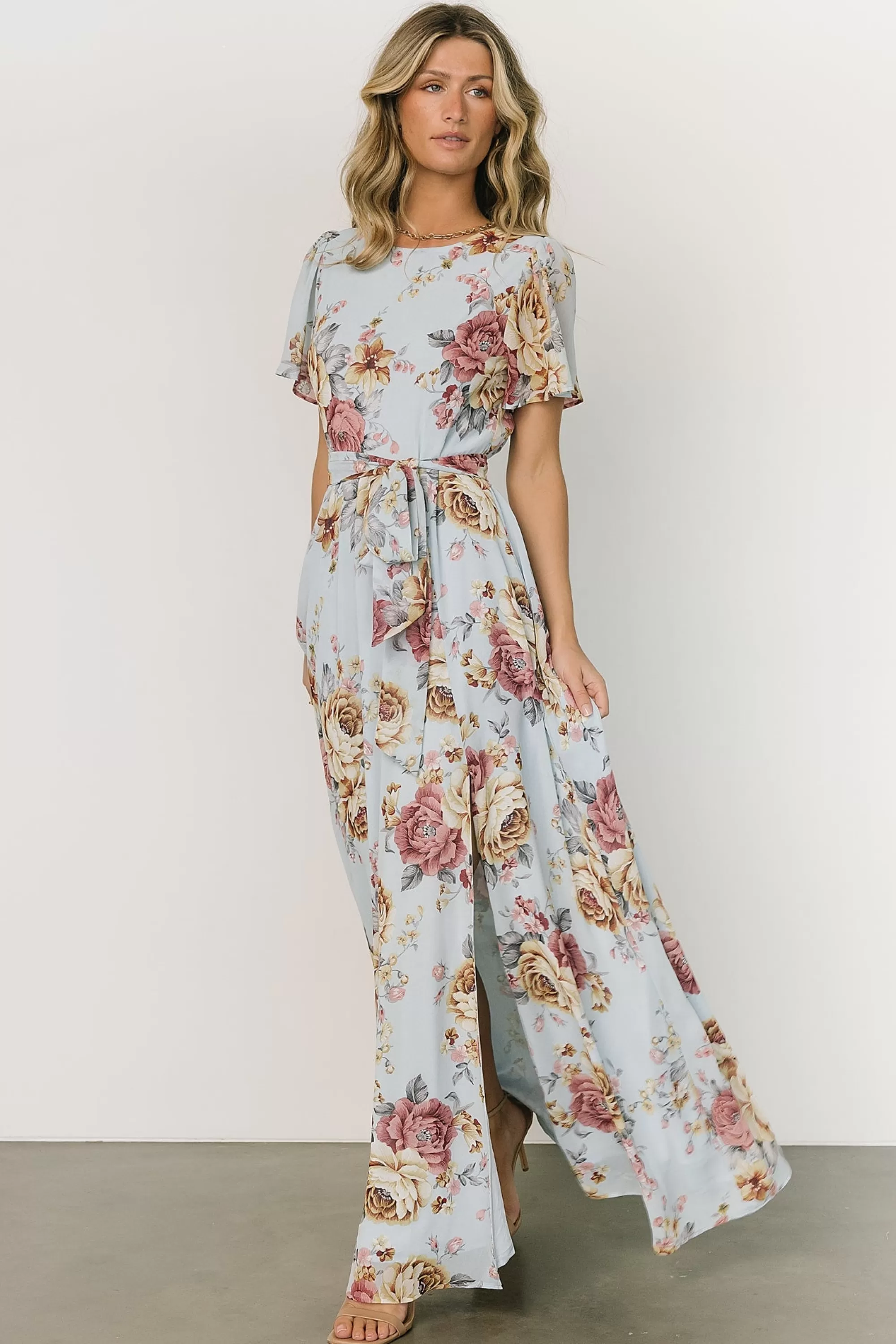 Baltic Born BEST SELLERS | Naomi Short Sleeve Maxi Dress | Blue Multi Floral