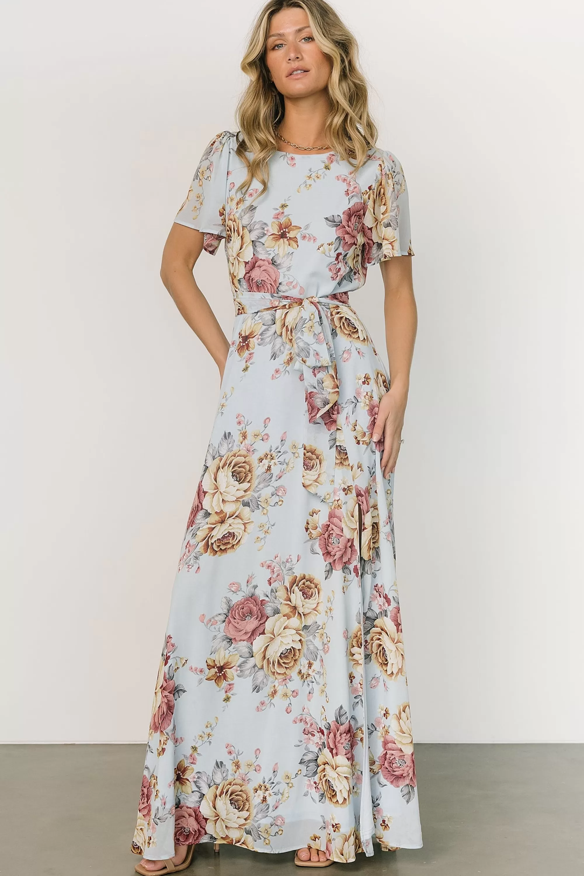 Baltic Born BEST SELLERS | Naomi Short Sleeve Maxi Dress | Blue Multi Floral