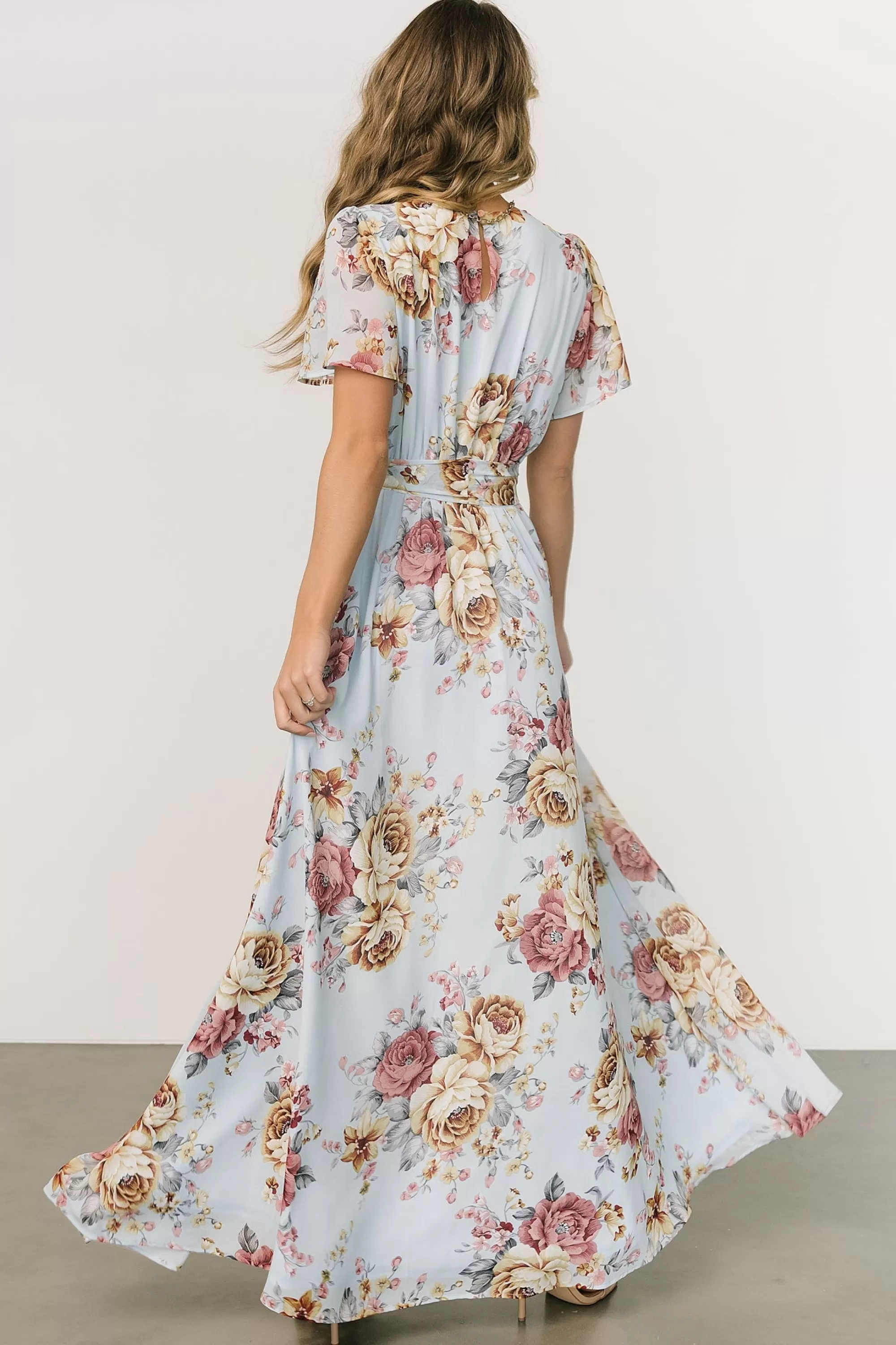 Baltic Born BEST SELLERS | Naomi Short Sleeve Maxi Dress | Blue Multi Floral