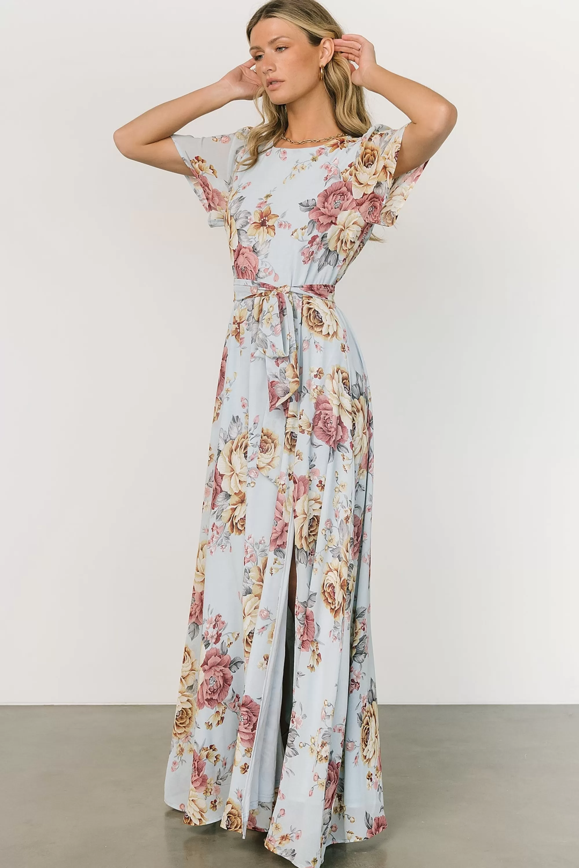 Baltic Born BEST SELLERS | Naomi Short Sleeve Maxi Dress | Blue Multi Floral