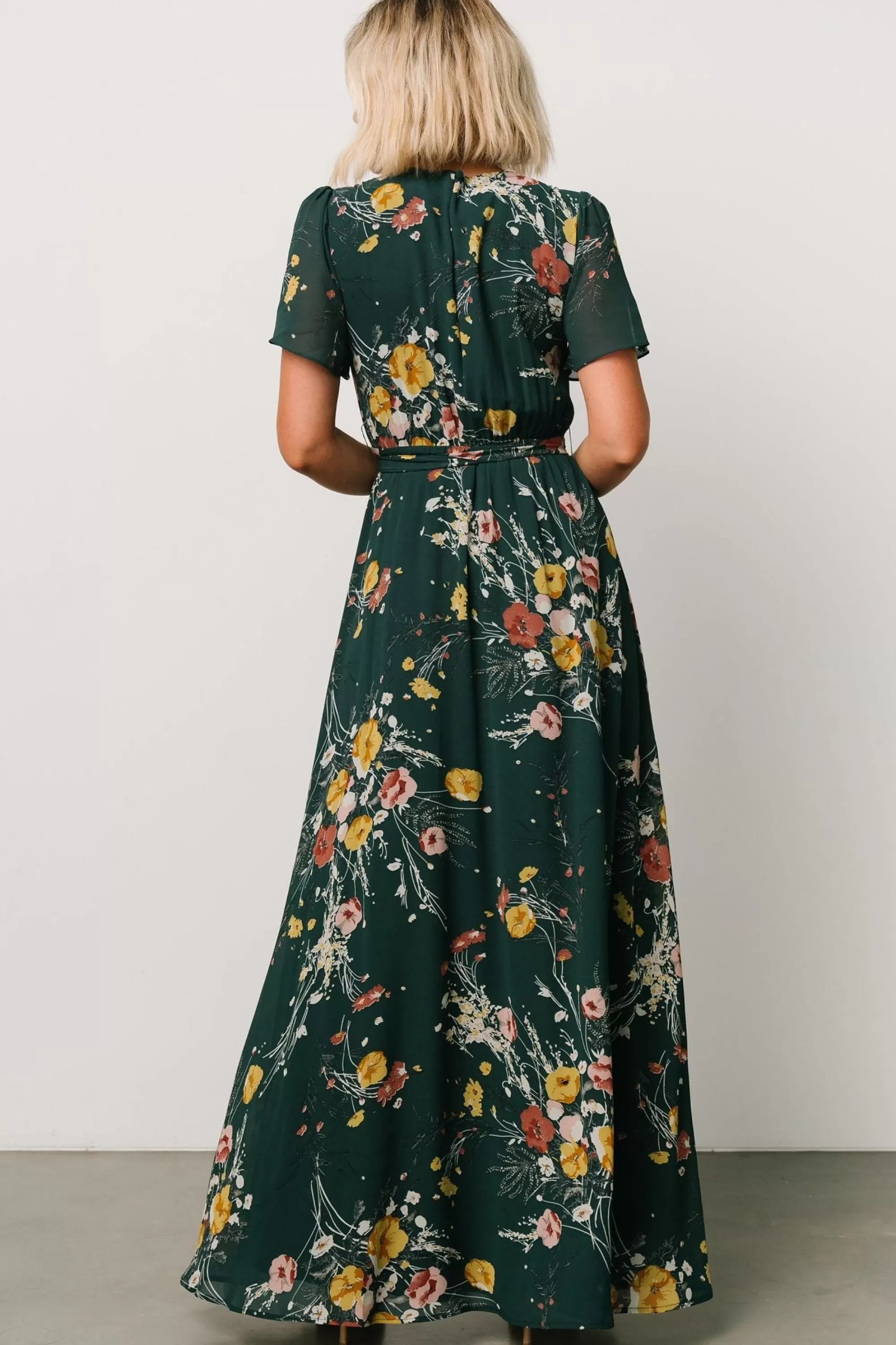 Baltic Born BEST SELLERS | Naomi Short Sleeve Maxi Dress | Dark Green Floral