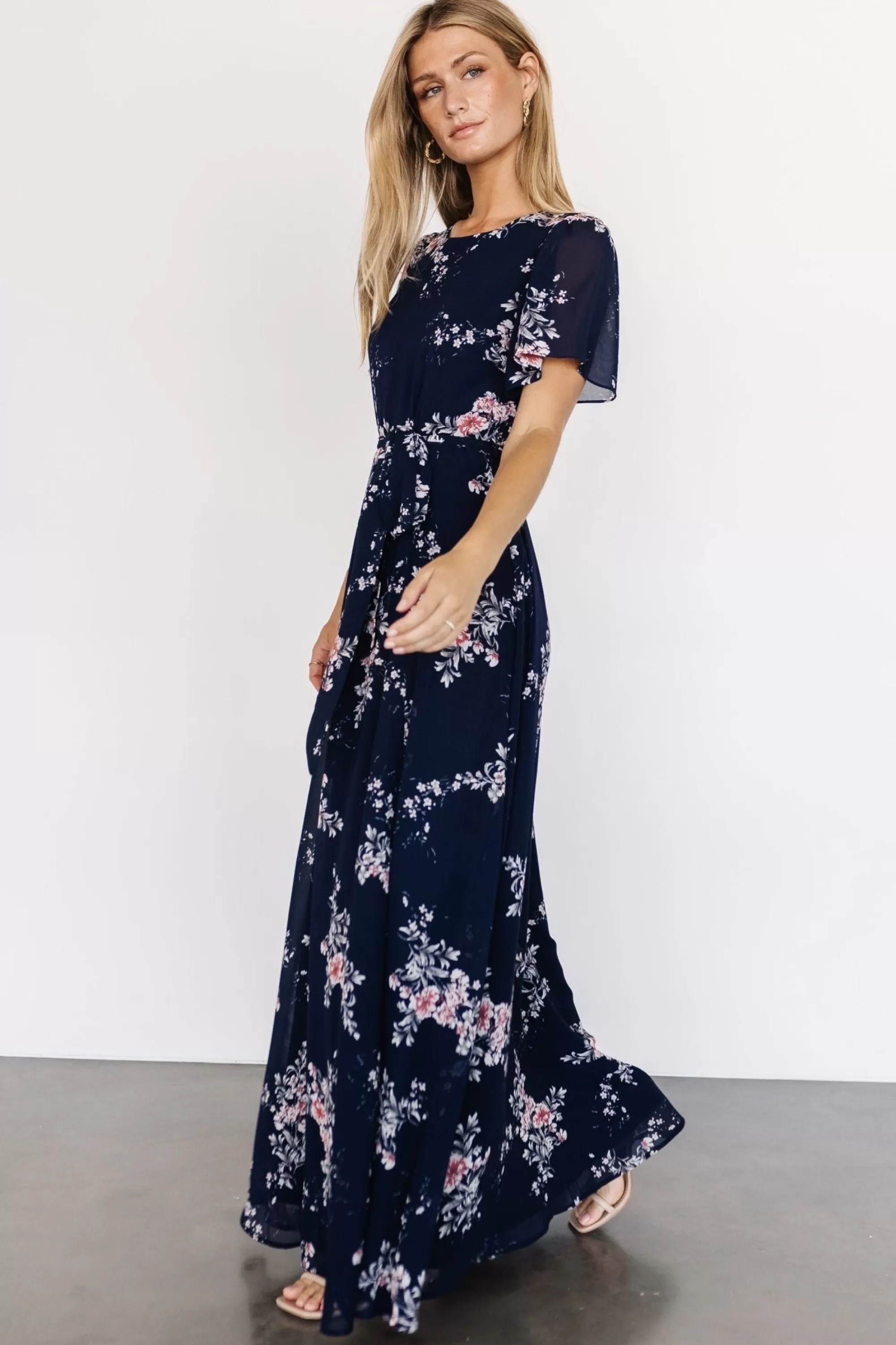 Baltic Born BEST SELLERS | Naomi Short Sleeve Maxi Dress | Navy Floral