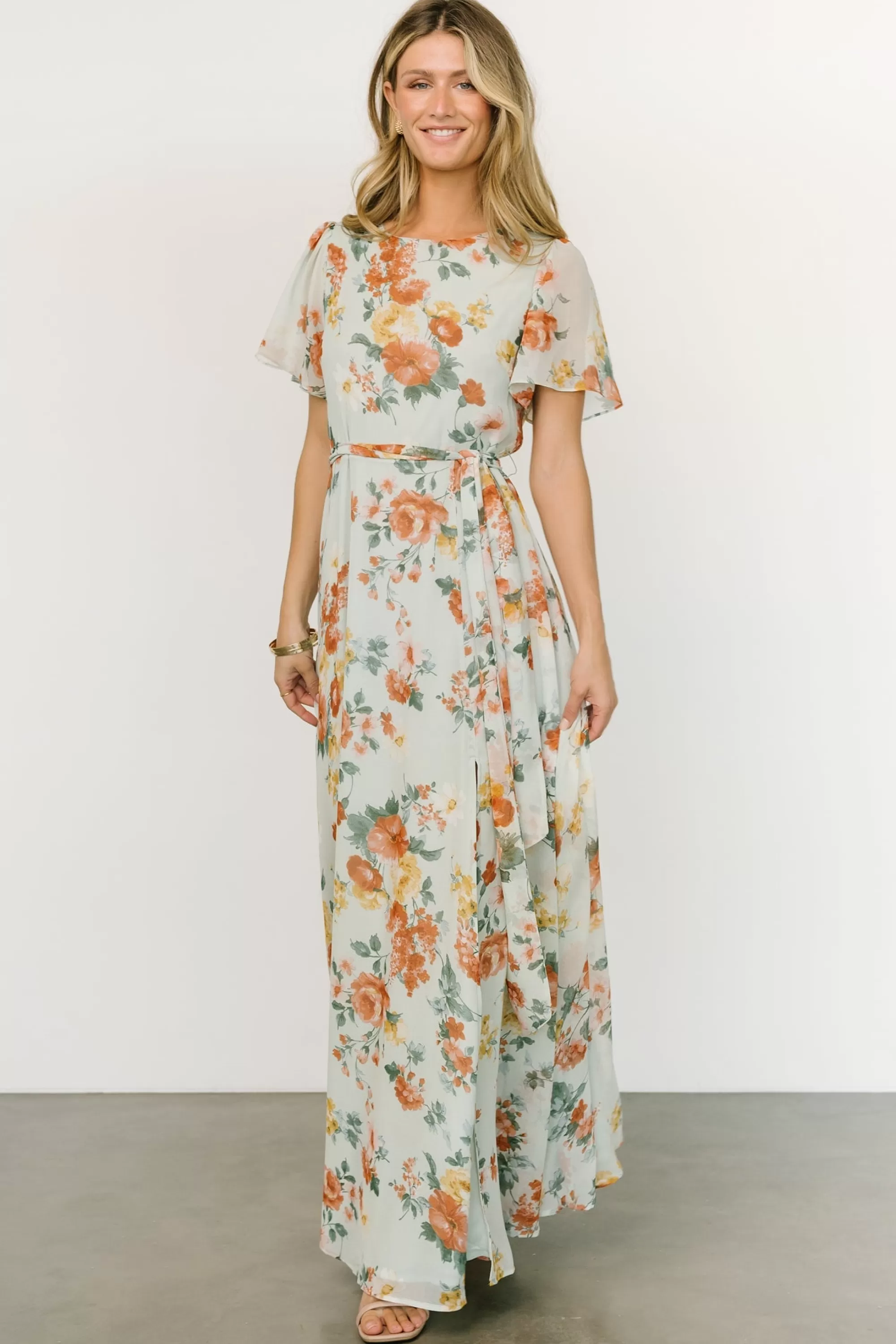 Baltic Born BEST SELLERS | Naomi Short Sleeve Maxi Dress | Sage Floral