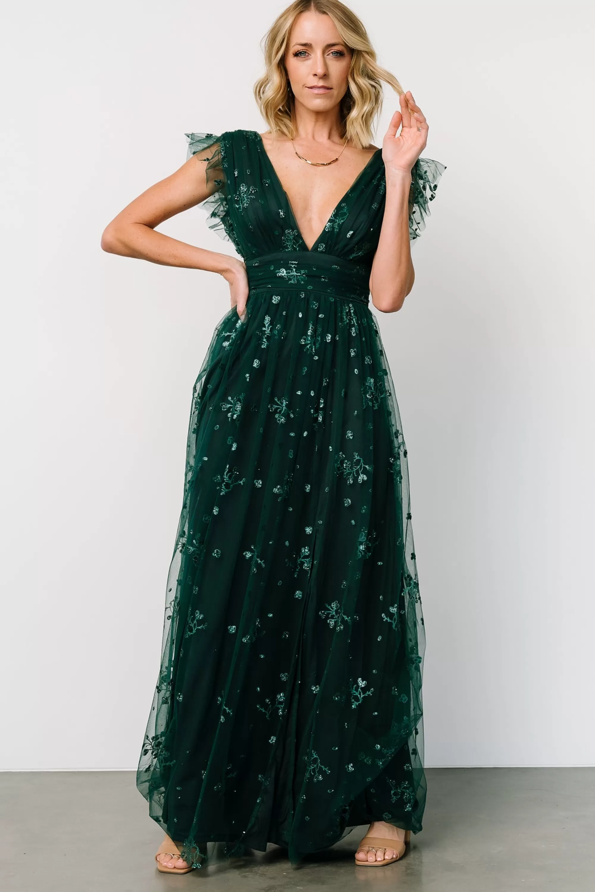 Baltic Born tulle styles | Natalia Floral Embellished Maxi Dress | Emerald